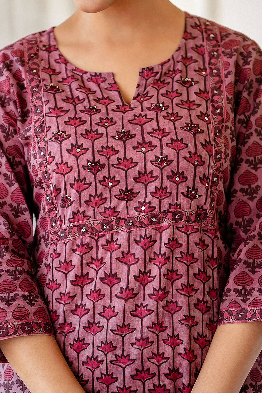 Anamika Cotton Ajrakh print Straight pant Set - The Jaipur Studio