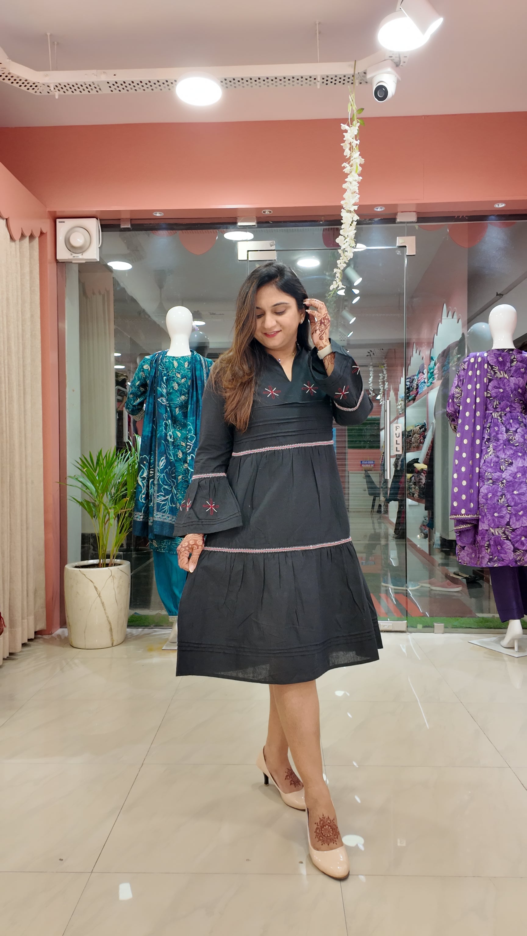 Black Cotton Embroidered Dress - The Jaipur Studio