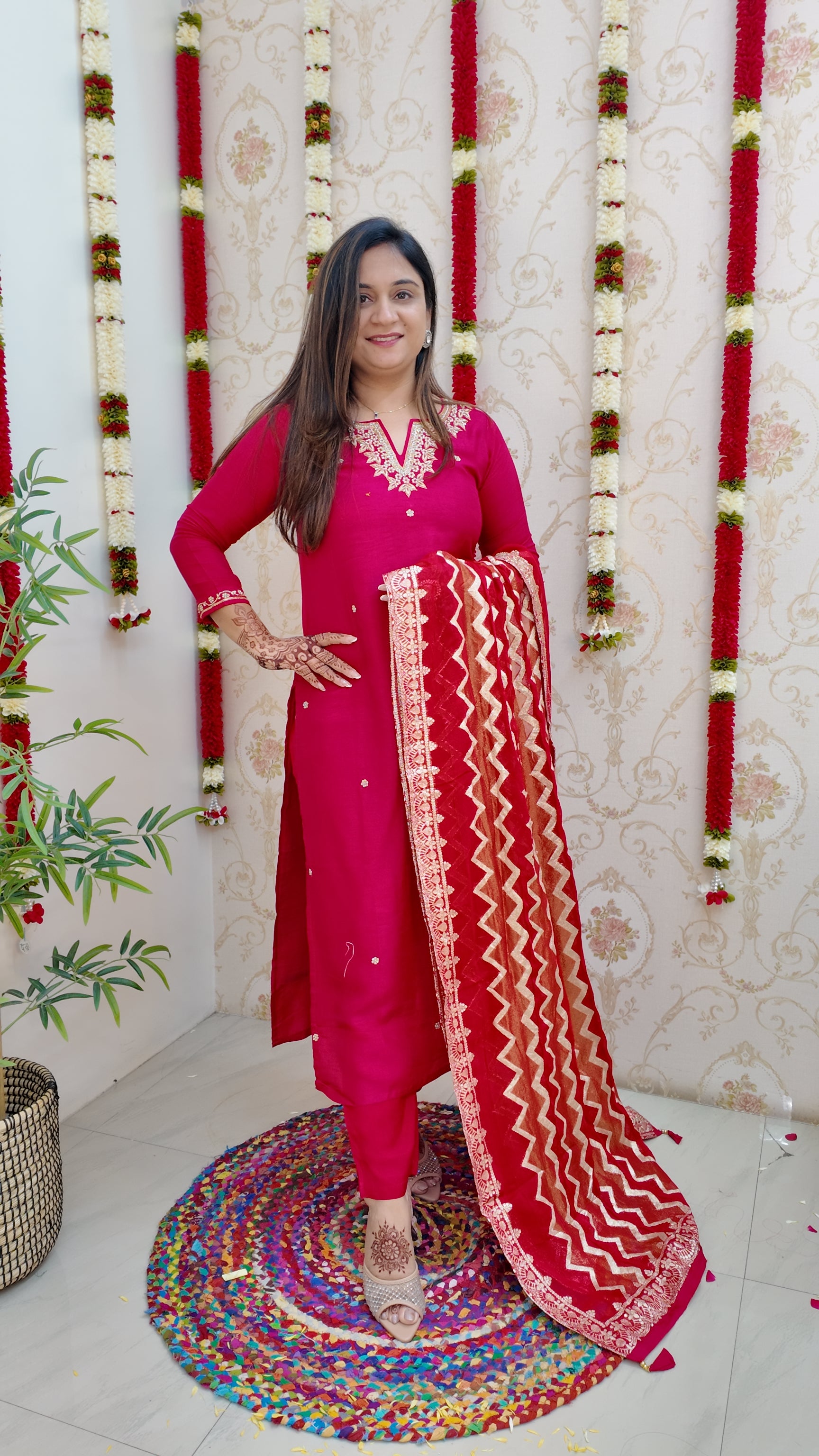 Neria Silk Hand Embroidered Festive Pant Set - The Jaipur Studio