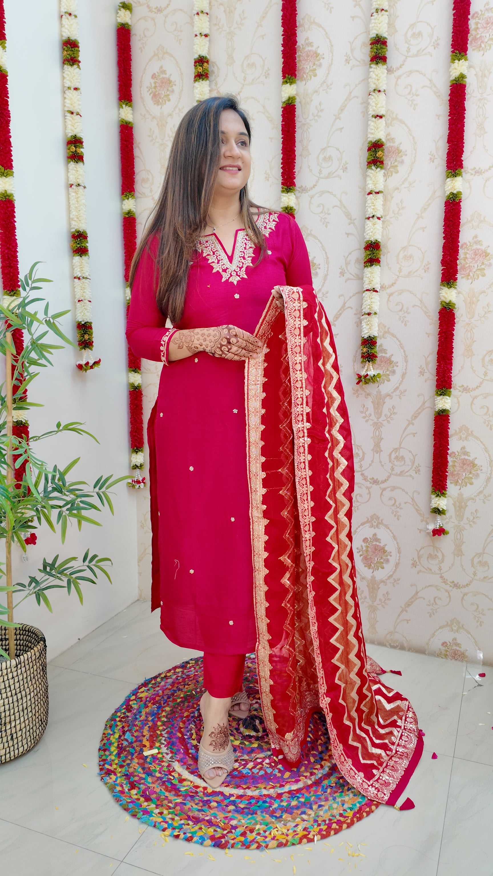 Neria Silk Hand Embroidered Festive Pant Set - The Jaipur Studio