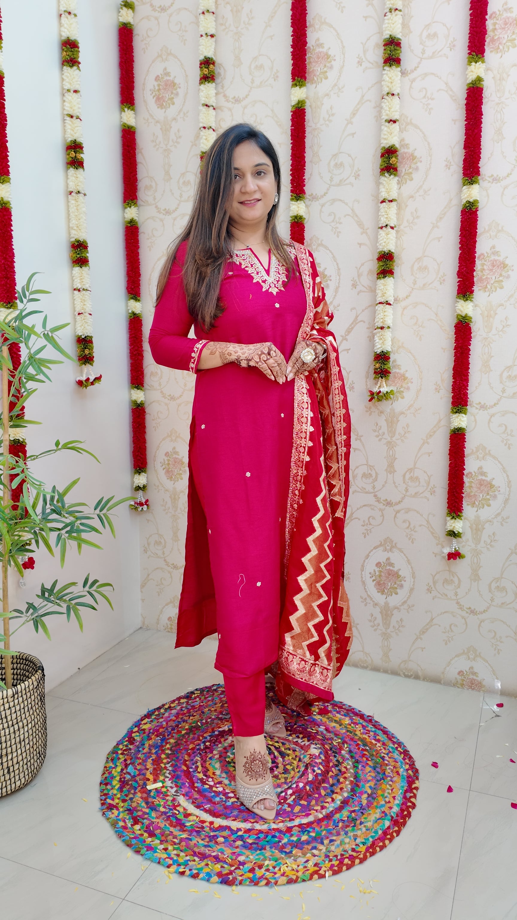 Neria Silk Hand Embroidered Festive Pant Set - The Jaipur Studio