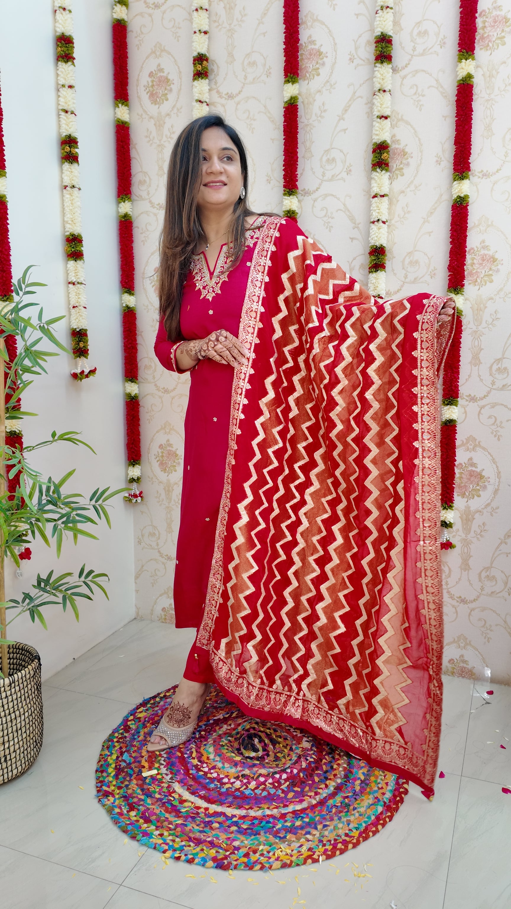 Neria Silk Hand Embroidered Festive Pant Set - The Jaipur Studio