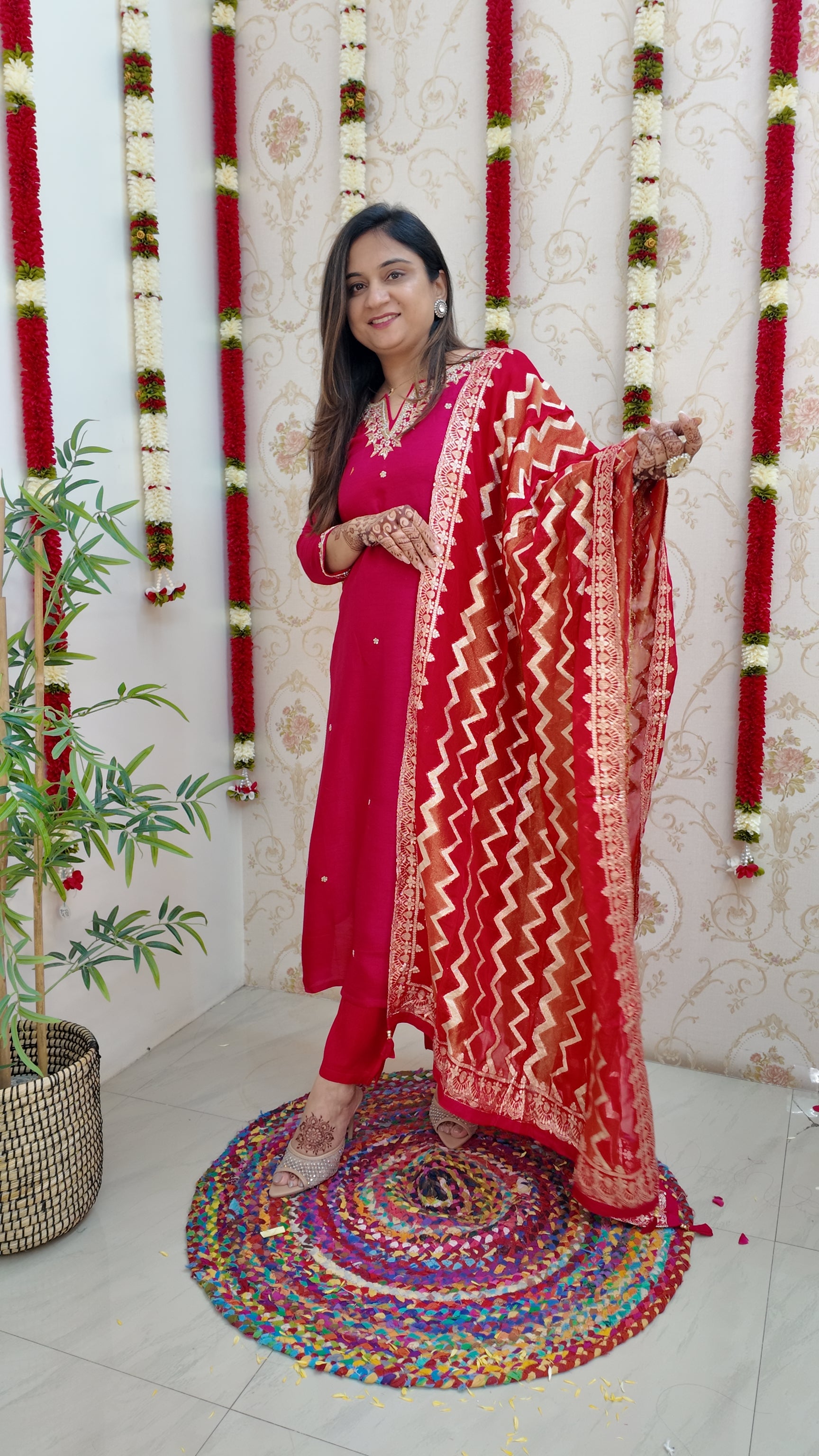 Neria Silk Hand Embroidered Festive Pant Set - The Jaipur Studio