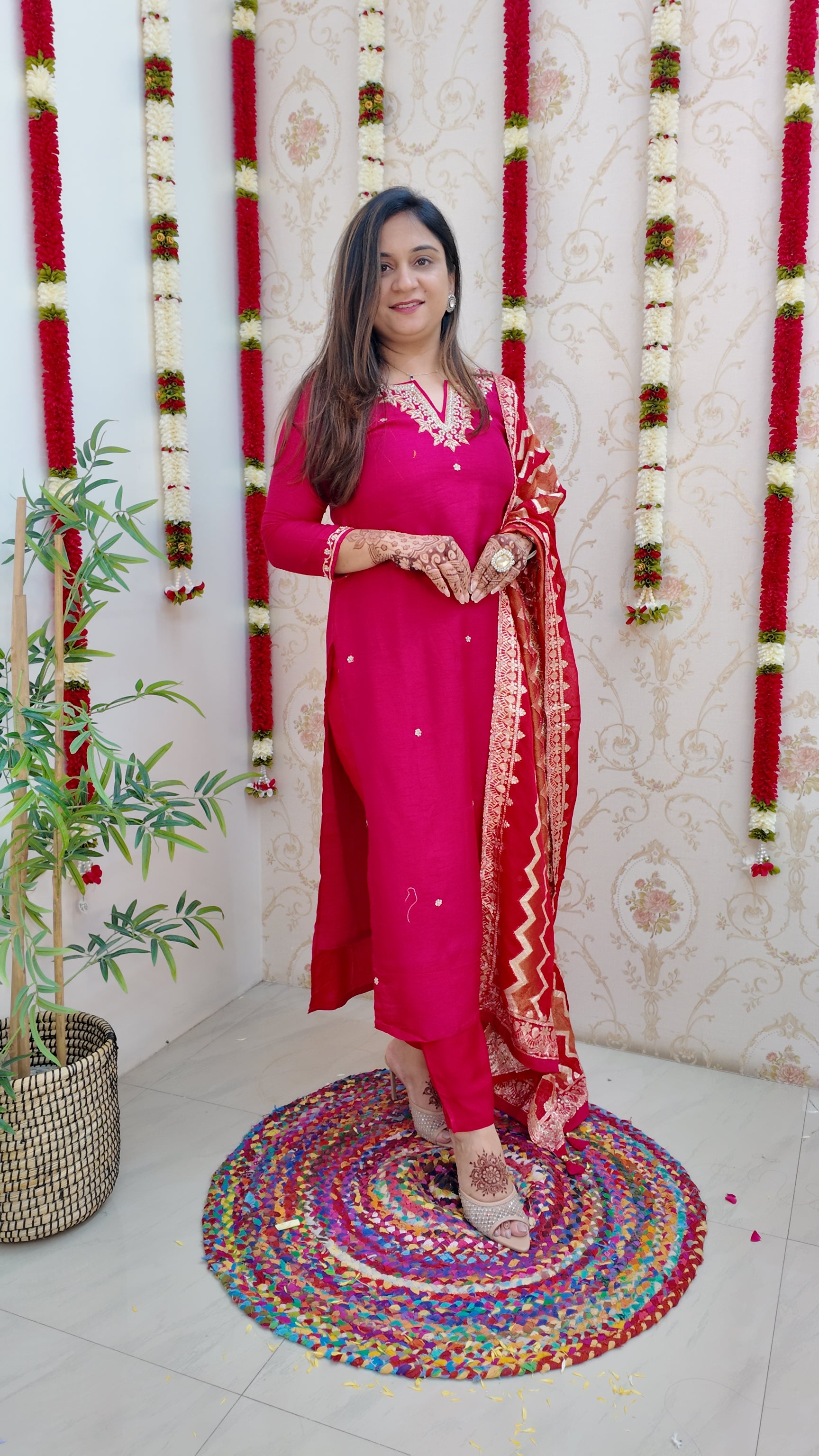 Neria Silk Hand Embroidered Festive Pant Set - The Jaipur Studio