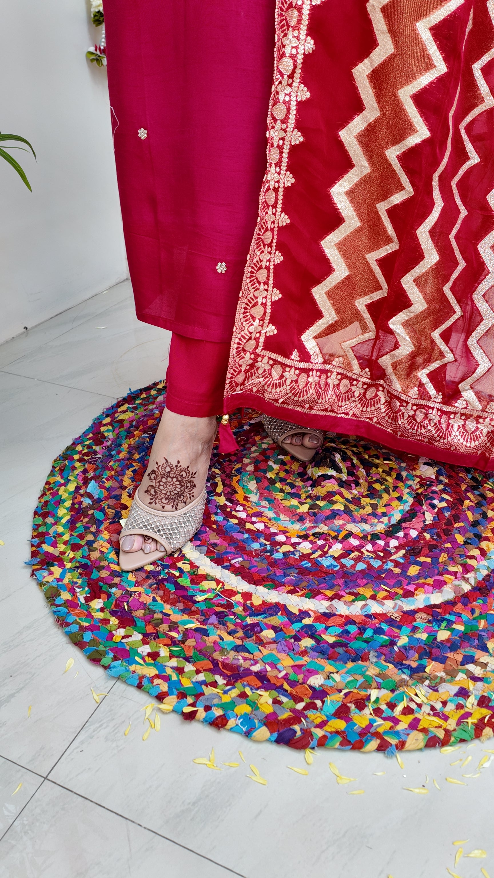 Neria Silk Hand Embroidered Festive Pant Set - The Jaipur Studio