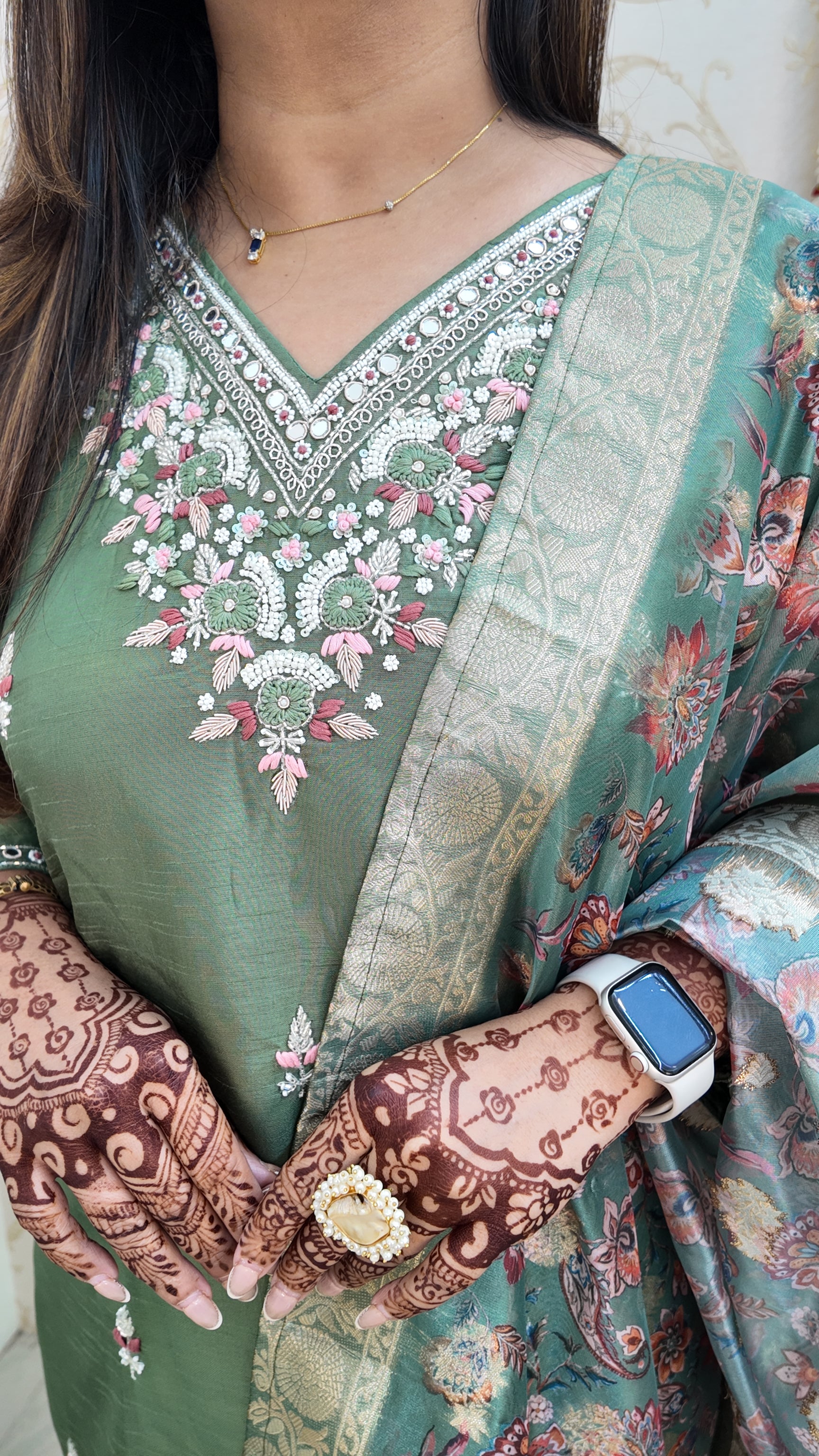 Kaira Silk Hand embroidered Festive Pant Set - The Jaipur Studio