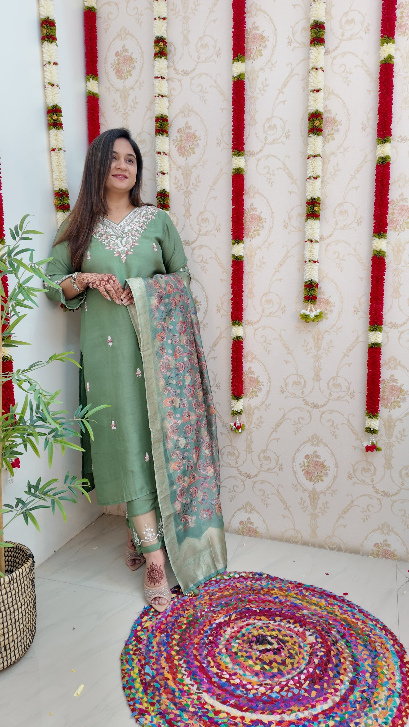 Kaira Silk Hand embroidered Festive Pant Set - The Jaipur Studio