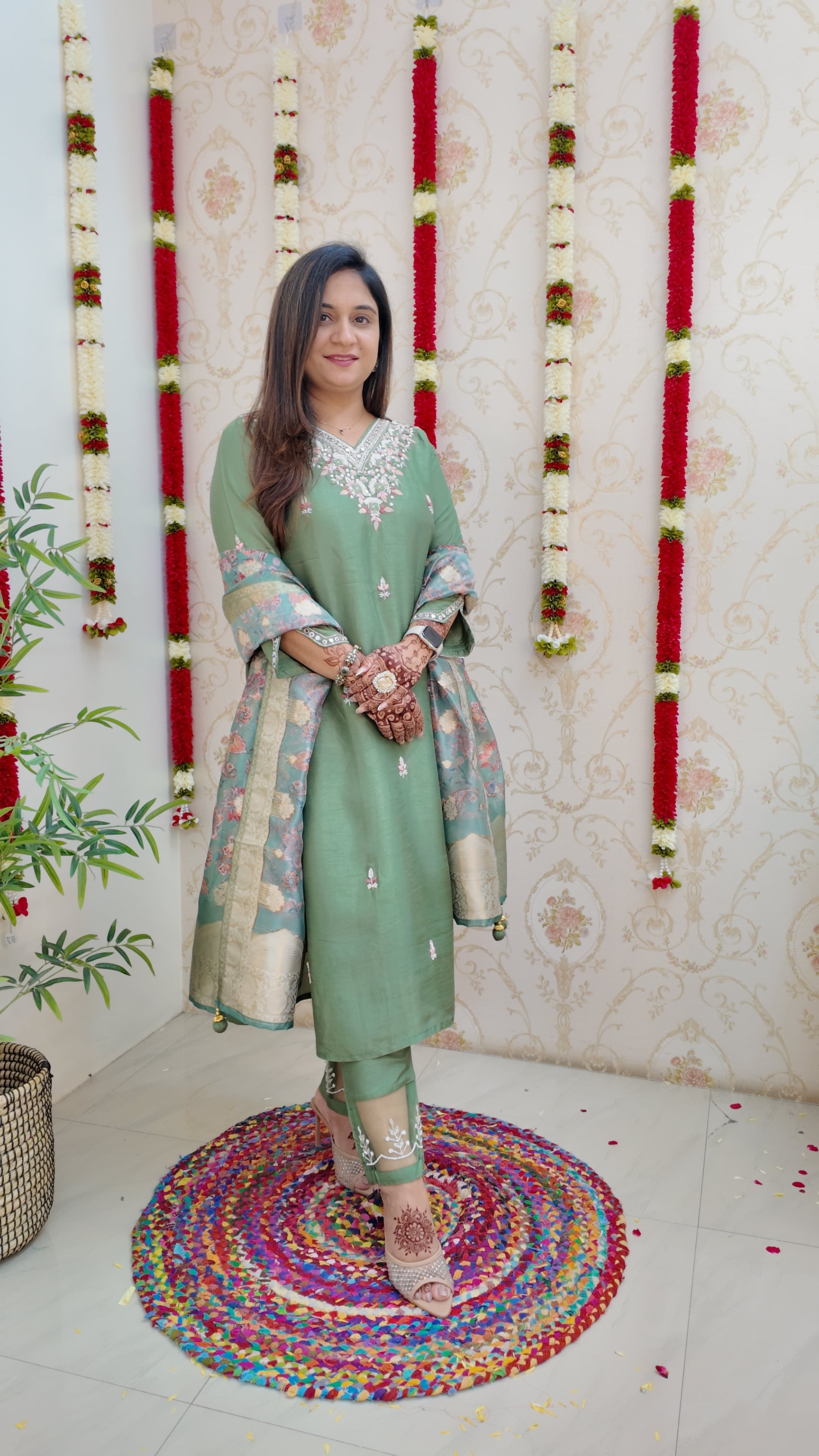 Kaira Silk Hand embroidered Festive Pant Set - The Jaipur Studio