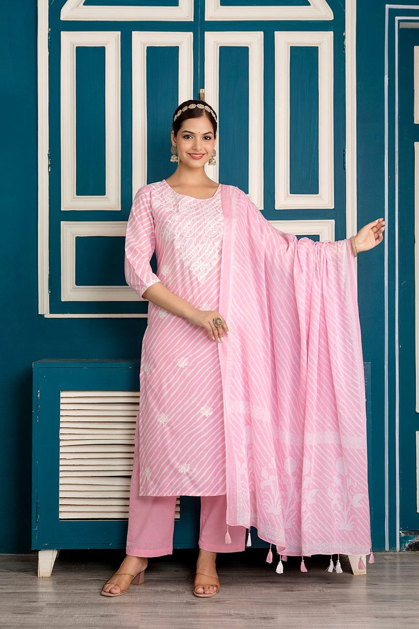 Premium Cotton Leheriya Embroidered Pant Set - The Jaipur Studio