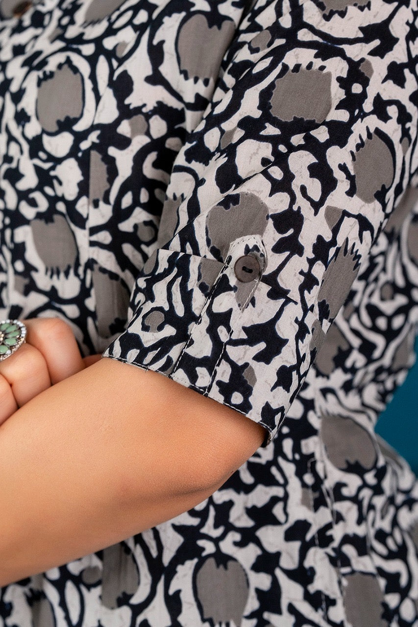 Grey Cotton Floral A-line Coord Set - The Jaipur Studio