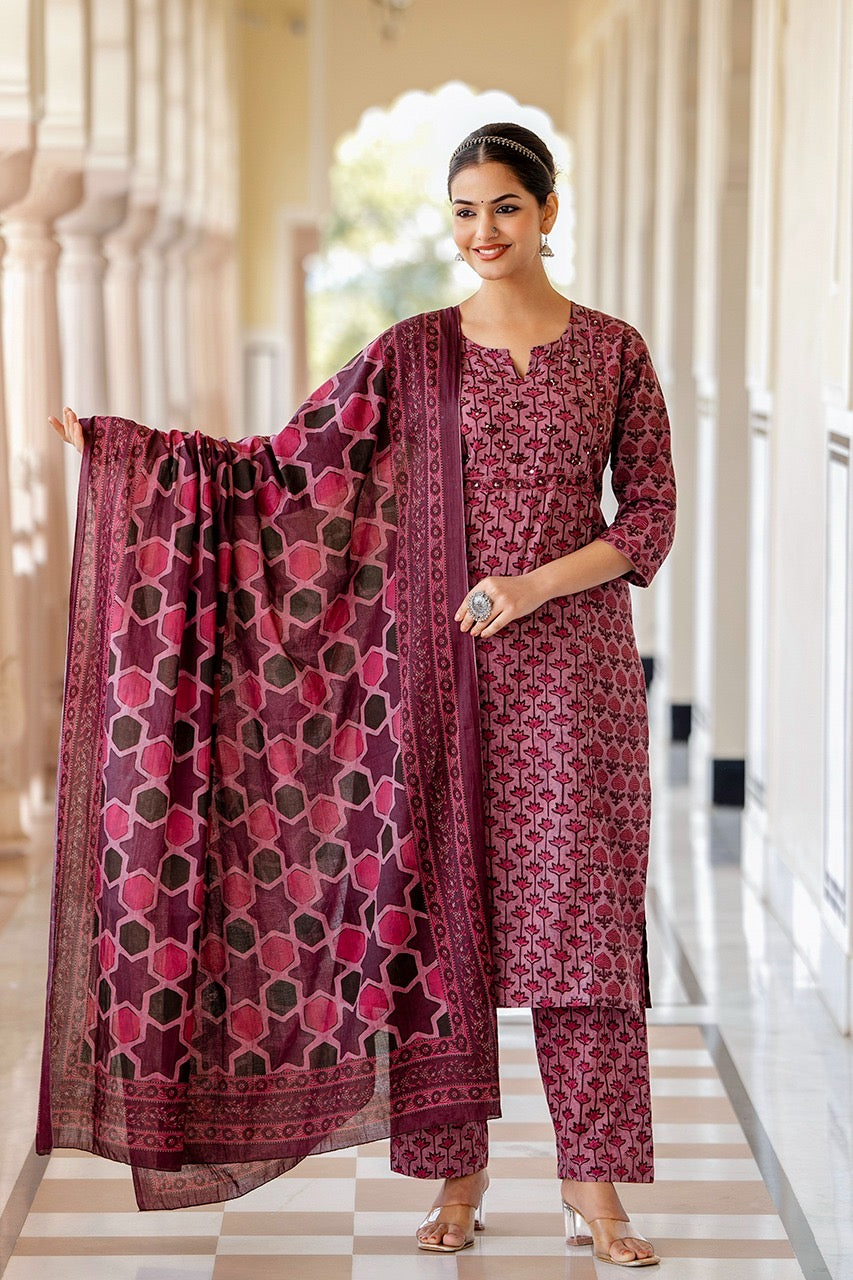 Anamika Cotton Ajrakh print Straight pant Set - The Jaipur Studio