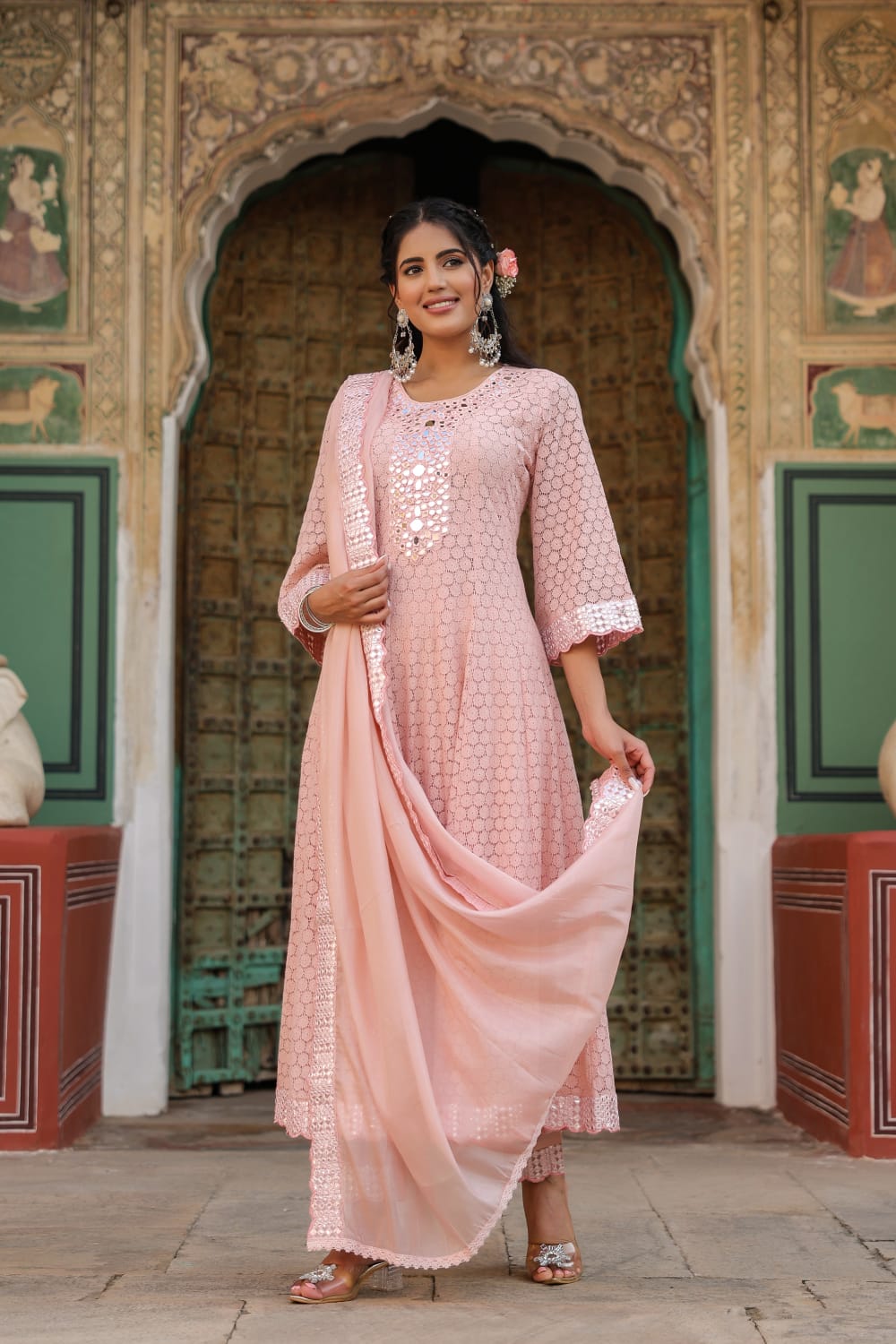 Premium Lace Cotton Anarkali Pant set - The Jaipur Studio