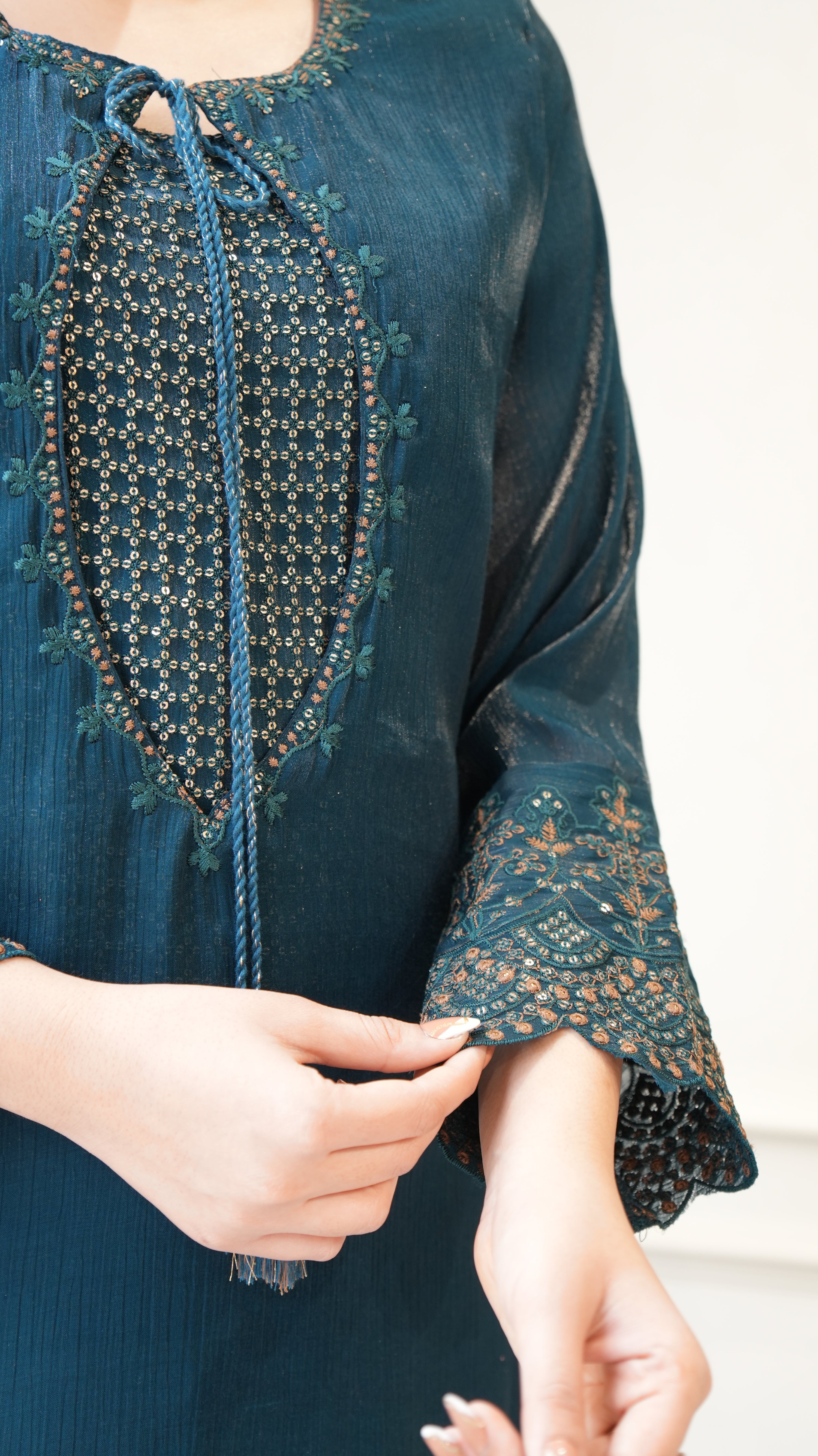 Ayesha Shimmer Tissue Embroidered Pant Set - The Jaipur Studio