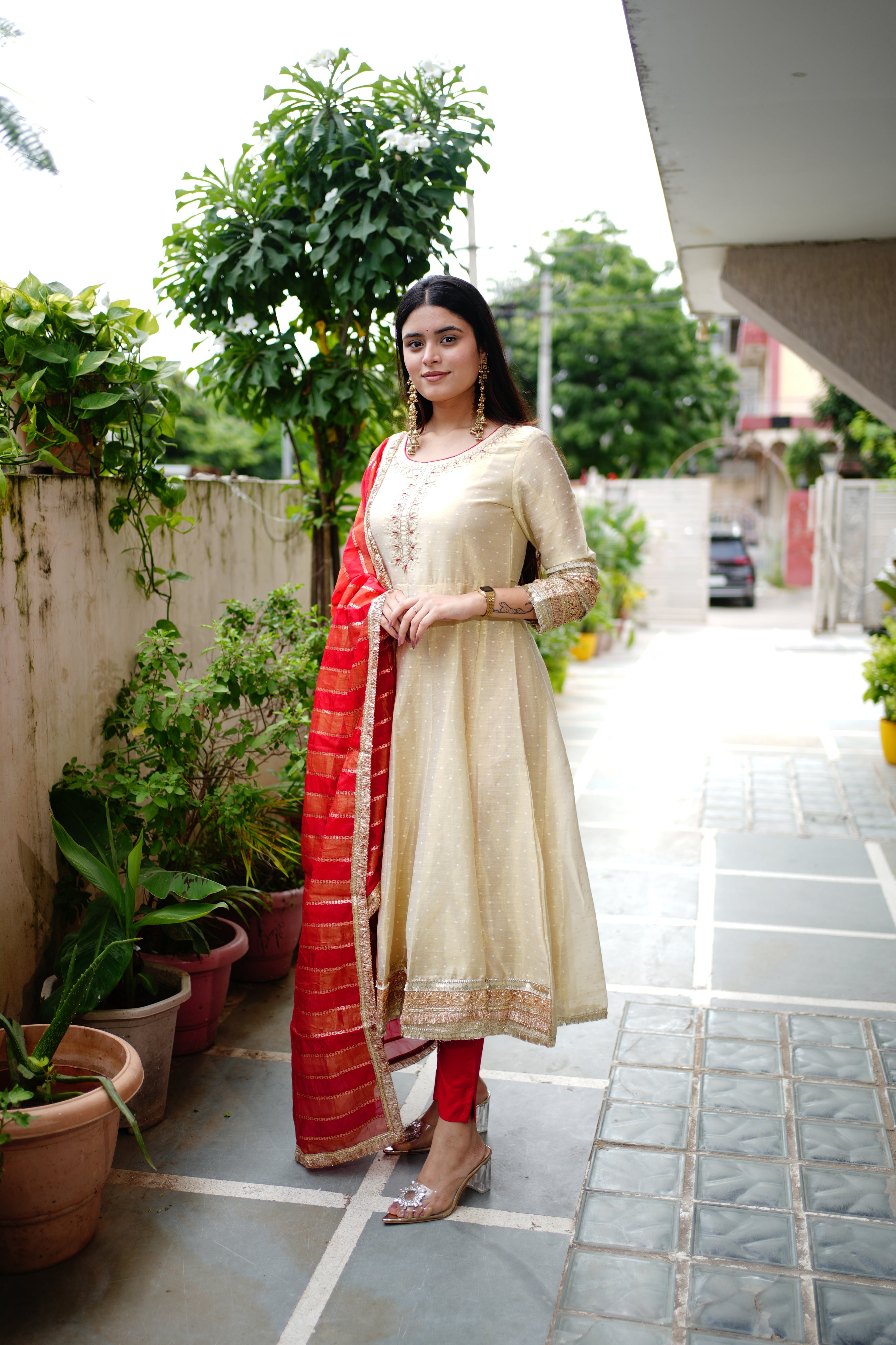 Lavina Flared Chanderi Embroidered Pant Set - The Jaipur Studio