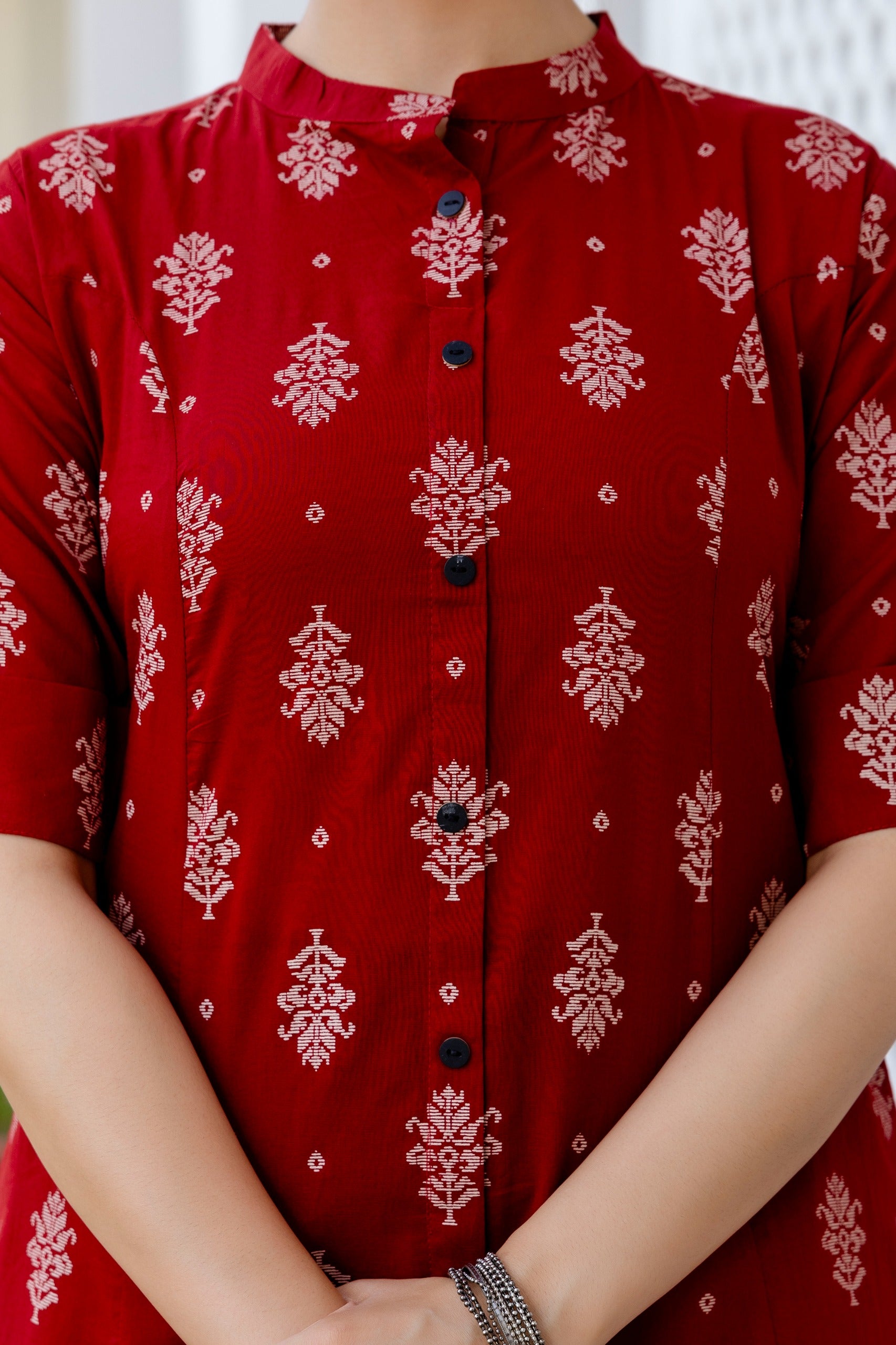 Red Jamdani Cotton A-line Coord Set - The Jaipur Studio