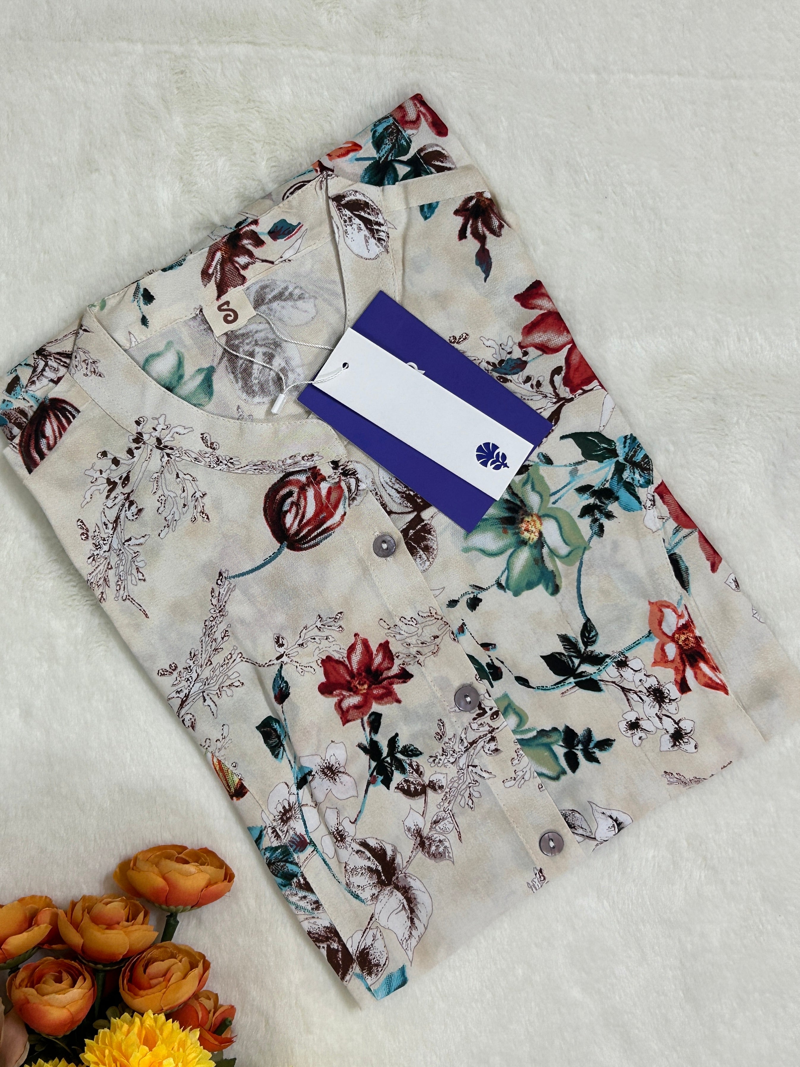 Off White Breathable Rayon Casual Short Top - The Jaipur Studio