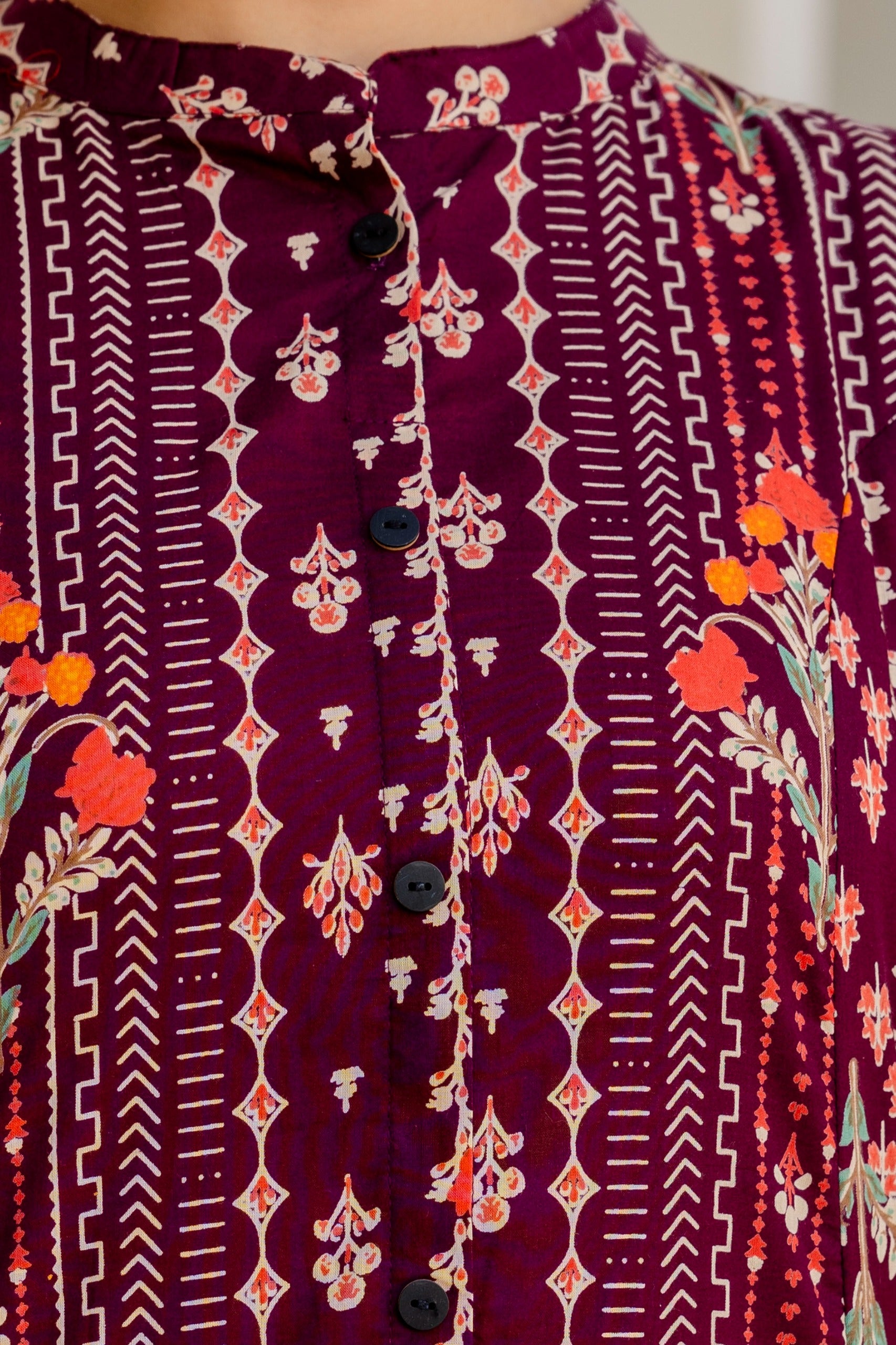 Marron Floral Cotton A-line Coord Set - The Jaipur Studio