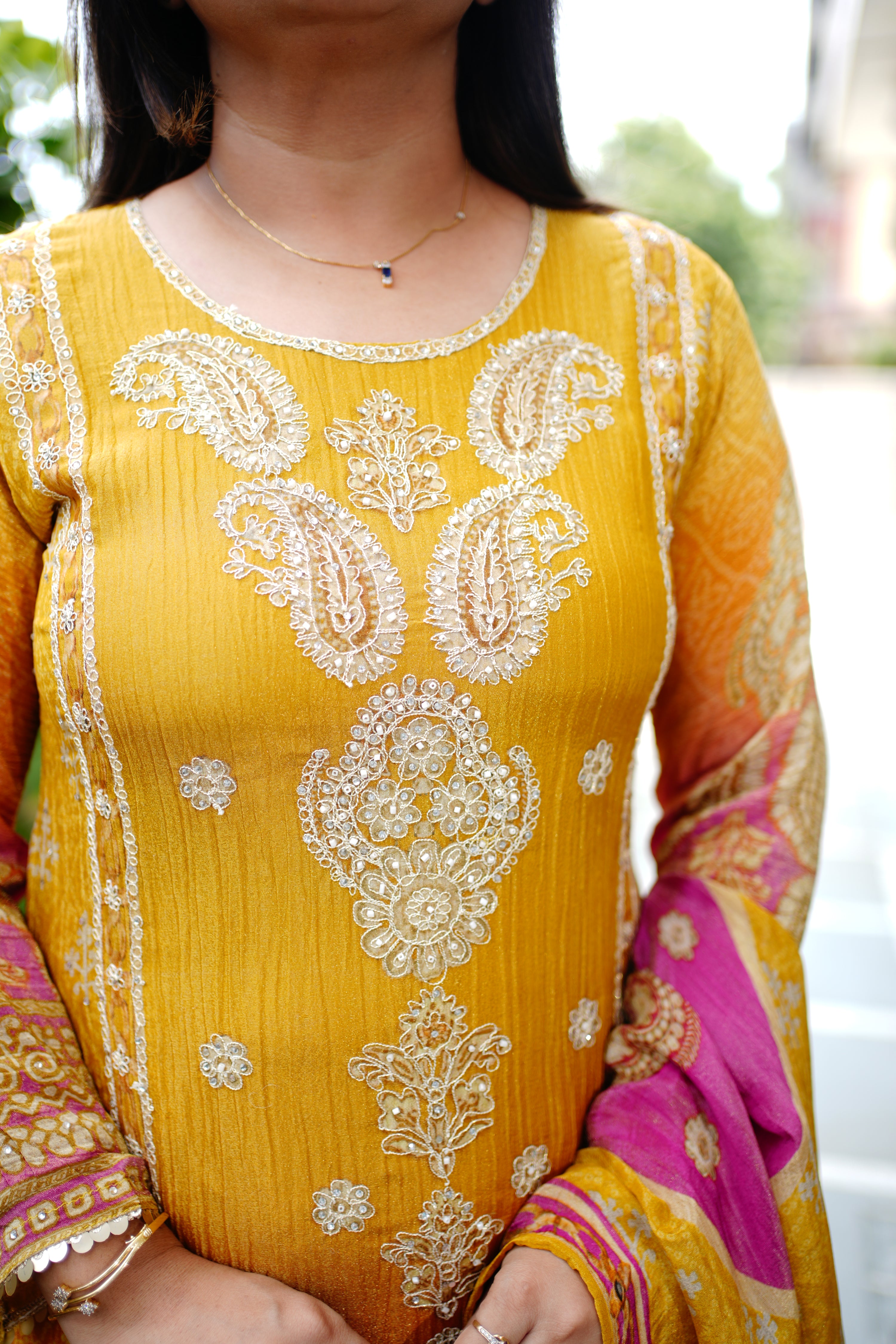 Zehra Asymmetric Shimmer Tissue  Embroidered Pant Set - The Jaipur Studio