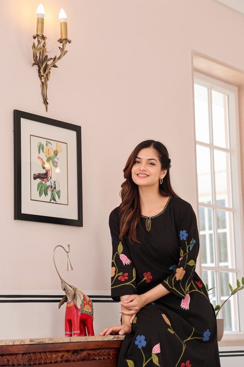 Nagma MulCotton A-line HandPainted Pant Set - The Jaipur Studio
