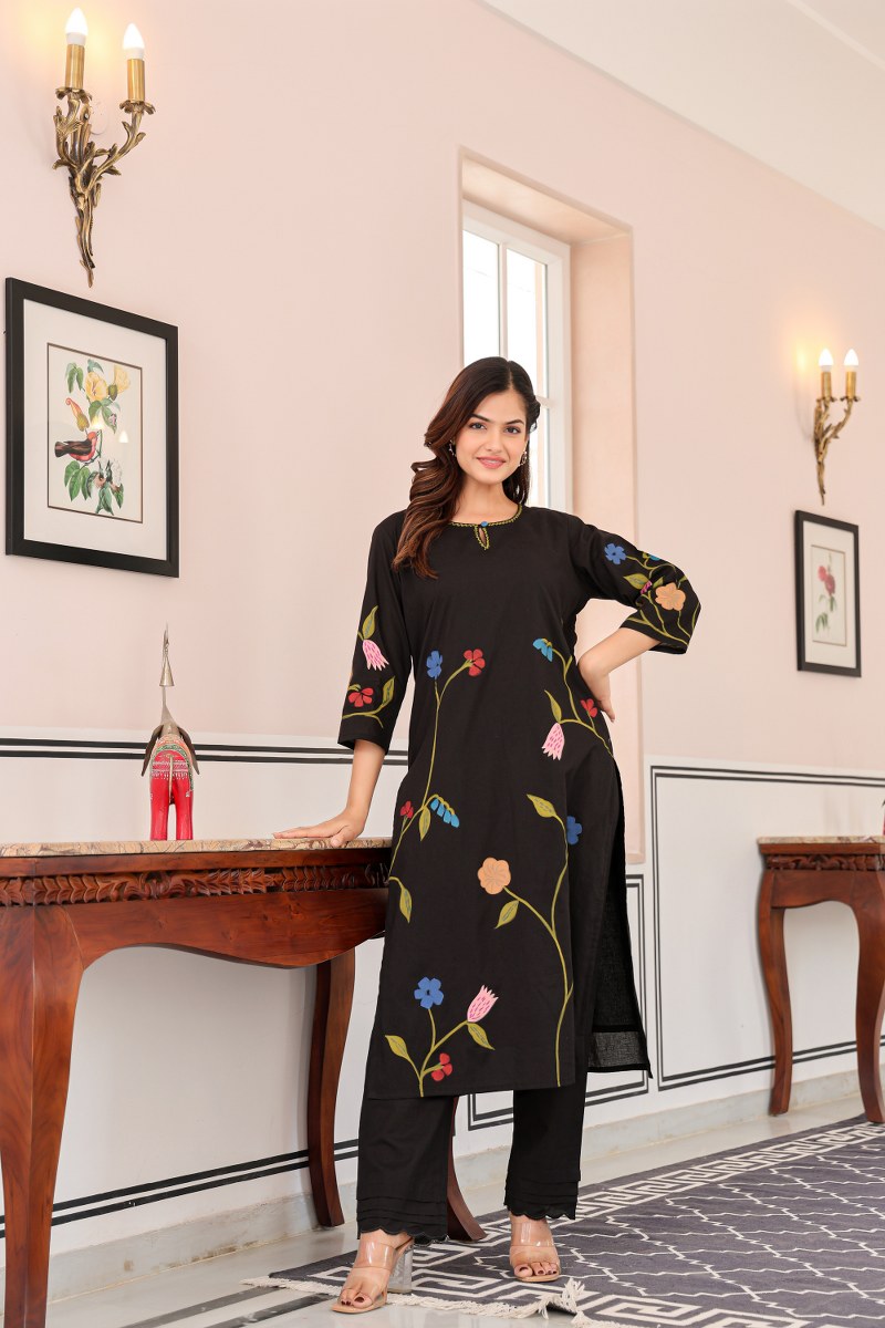 Nagma MulCotton A-line HandPainted Pant Set - The Jaipur Studio