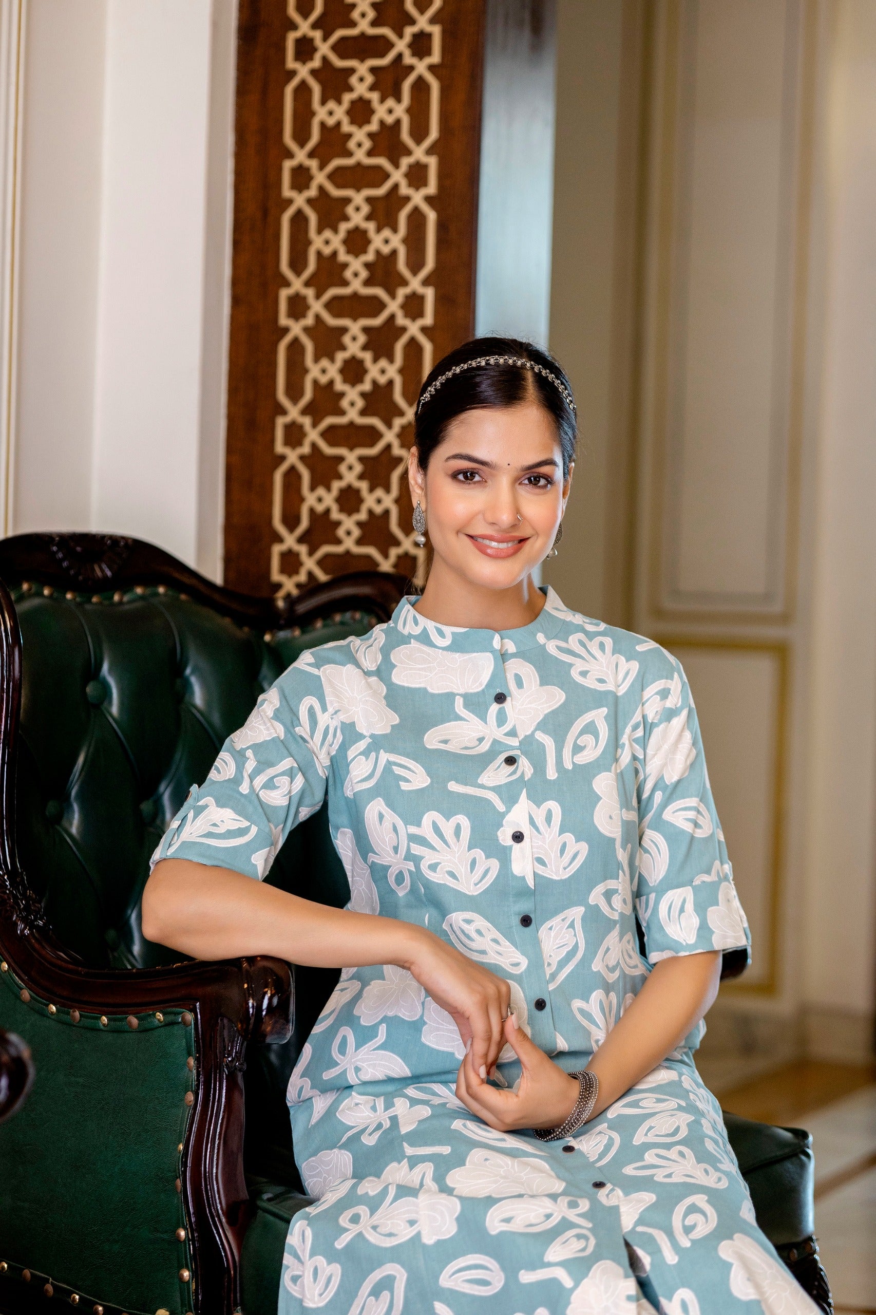 Pastel Blue Cotton A-line Coord Set - The Jaipur Studio