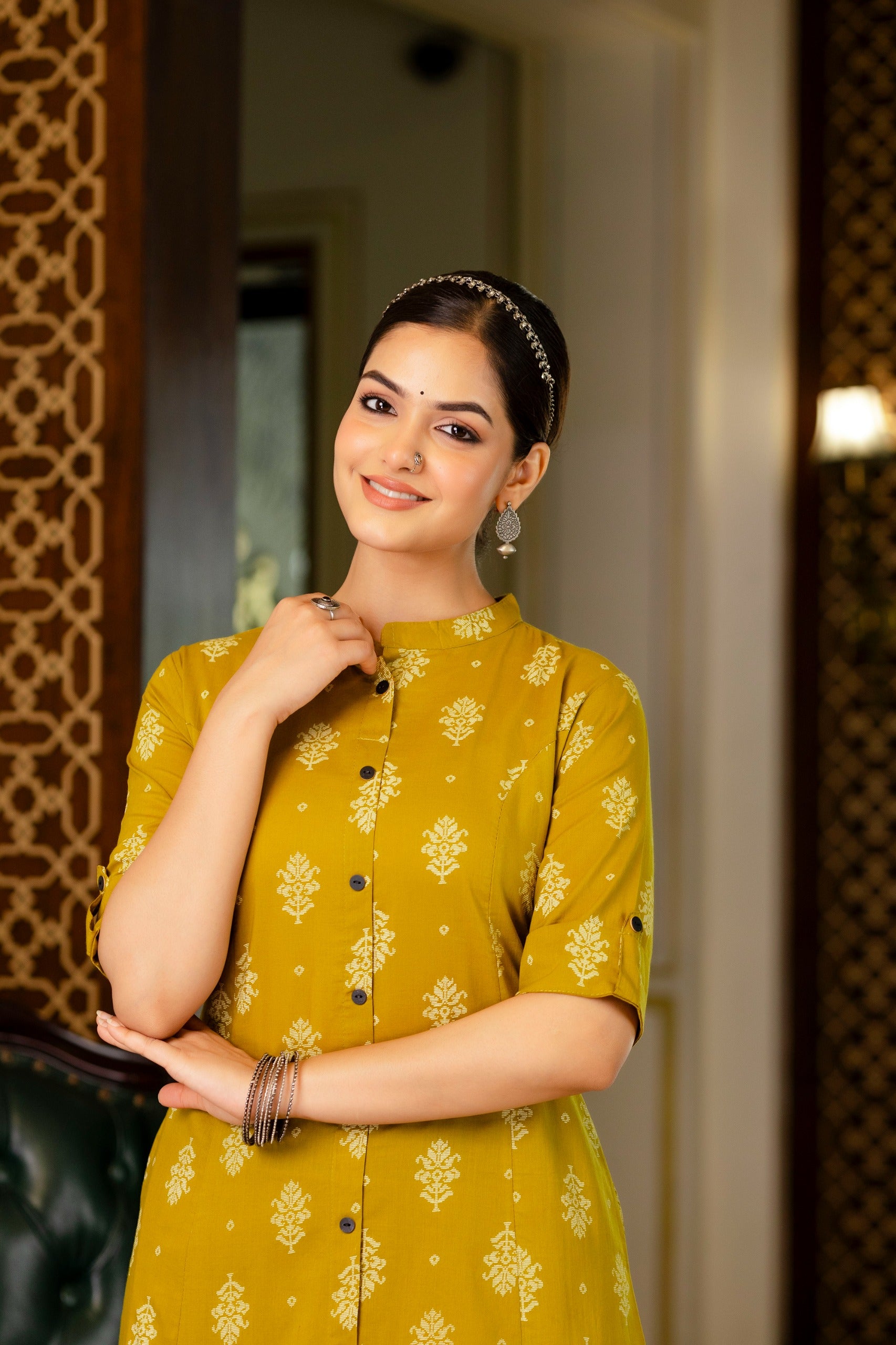 Yellow Jamdani Cotton A-line Coord Set - The Jaipur Studio