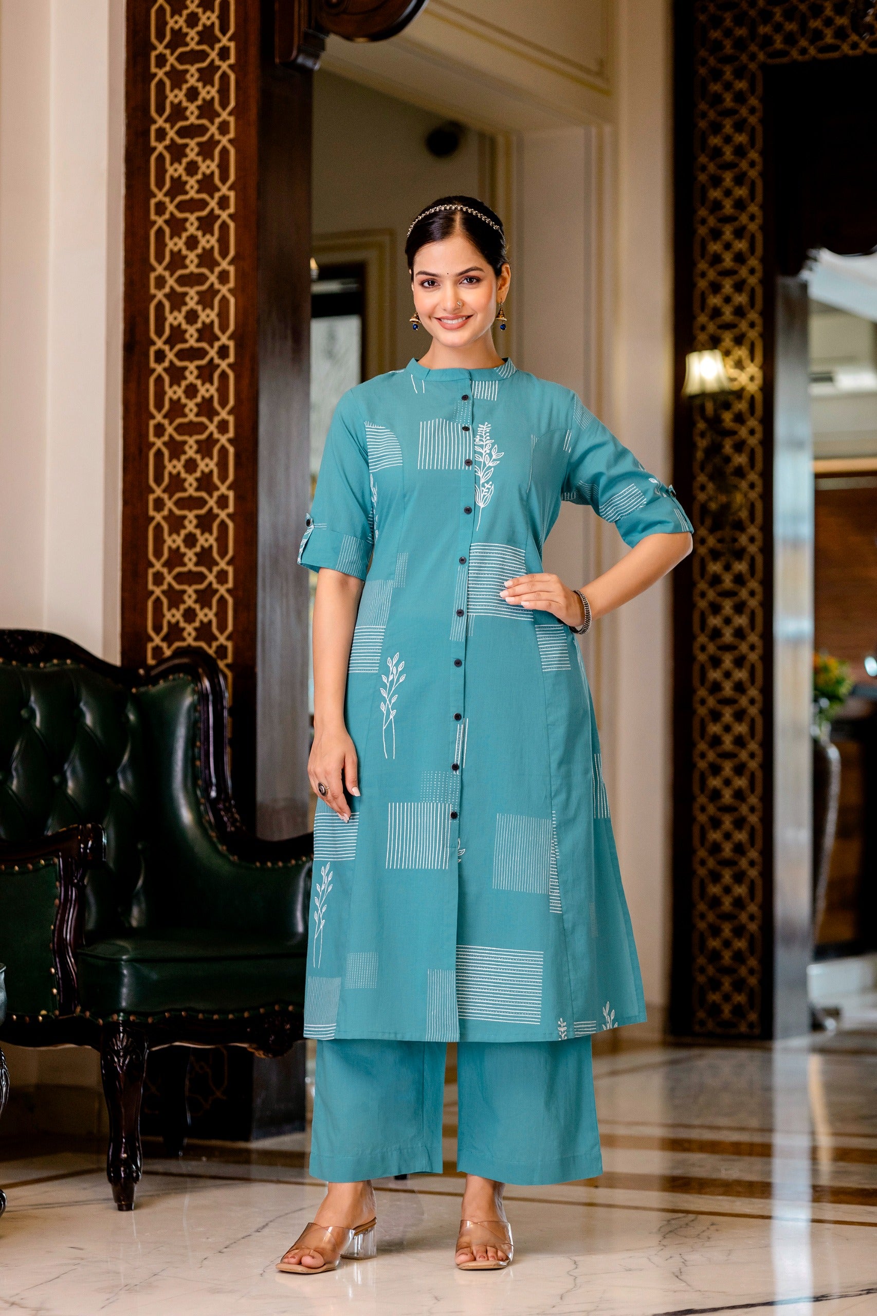 Rama Green Cotton A-line Coord Set - The Jaipur Studio