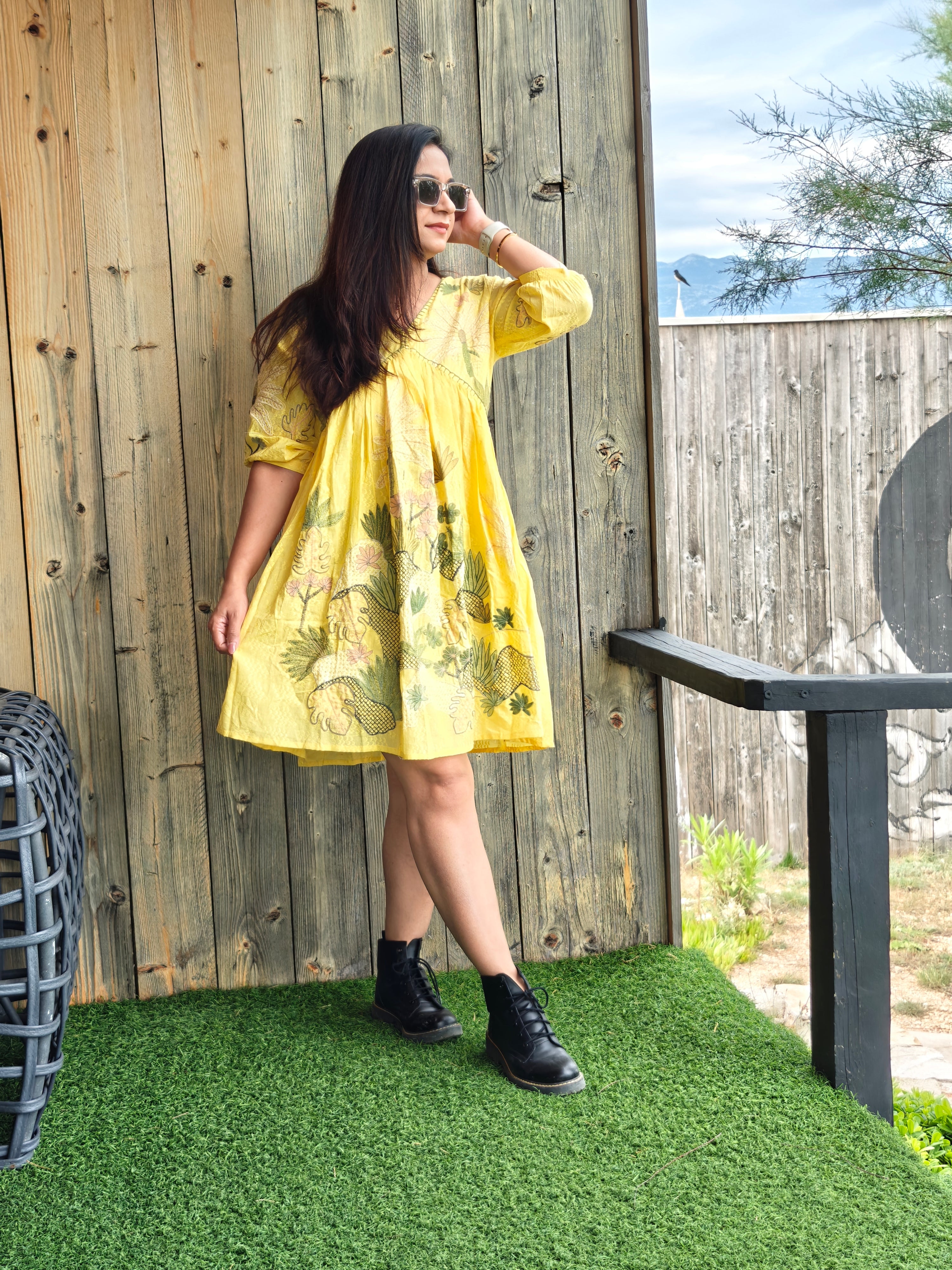 Marigold Cotton Embroidered Cotton Dress - The Jaipur Studio