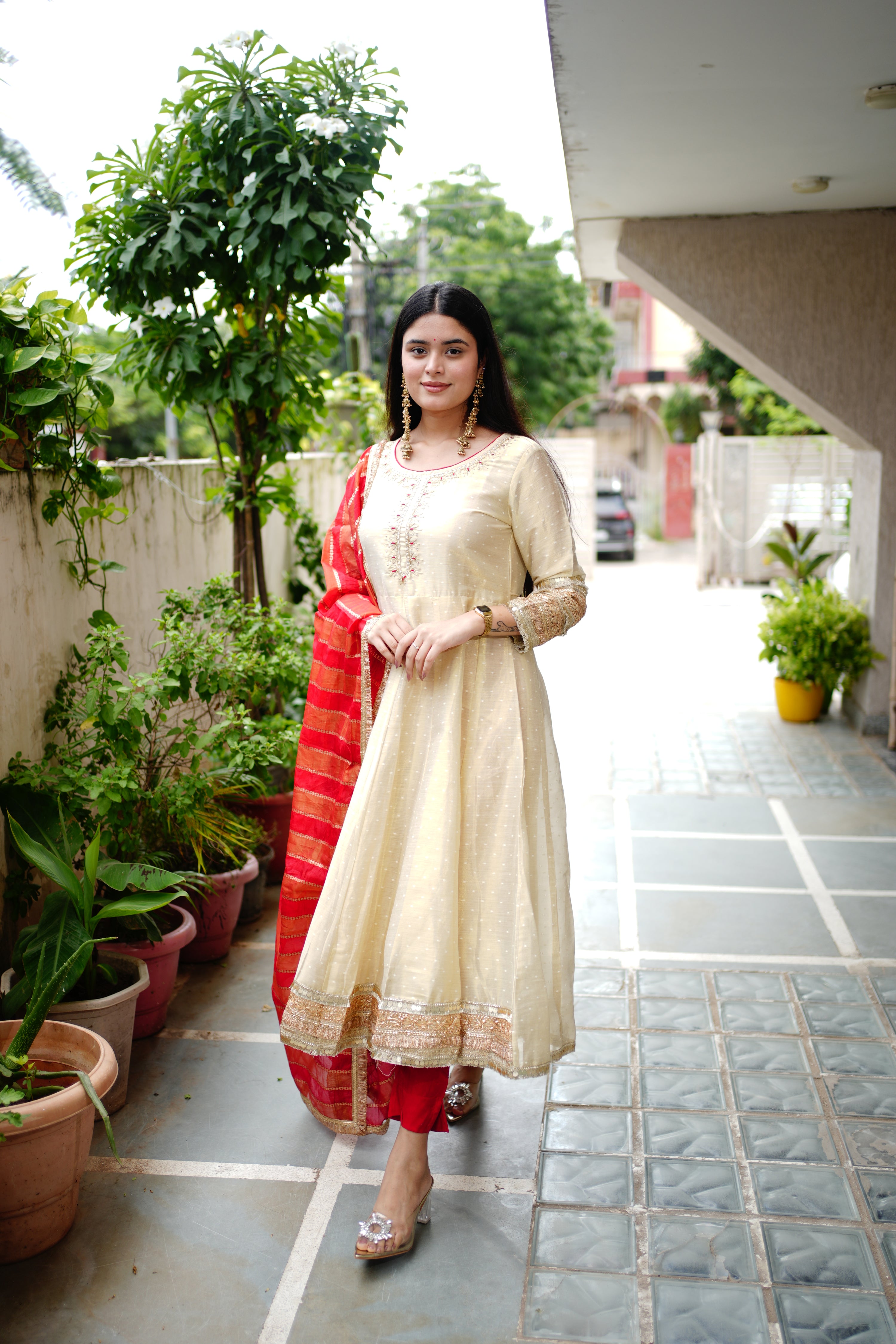 Lavina Flared Chanderi Embroidered Pant Set - The Jaipur Studio