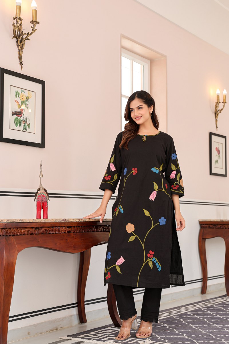 Nagma MulCotton A-line HandPainted Pant Set - The Jaipur Studio
