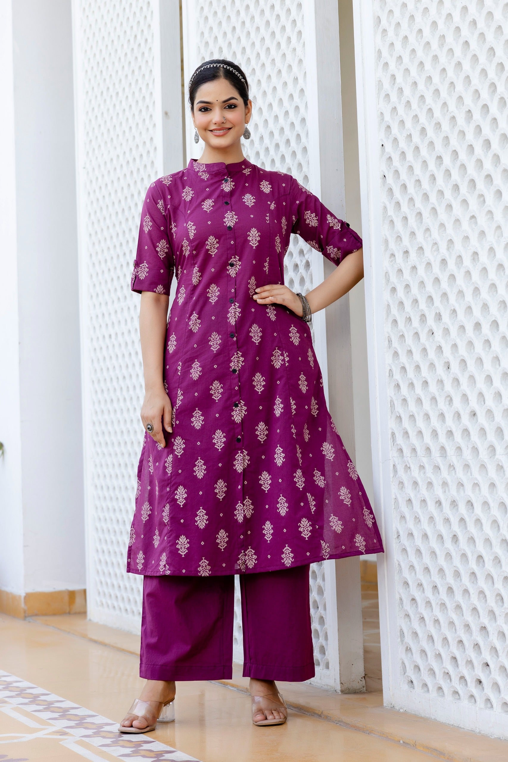 Purple Jamdani Cotton A-line Coord Set - The Jaipur Studio