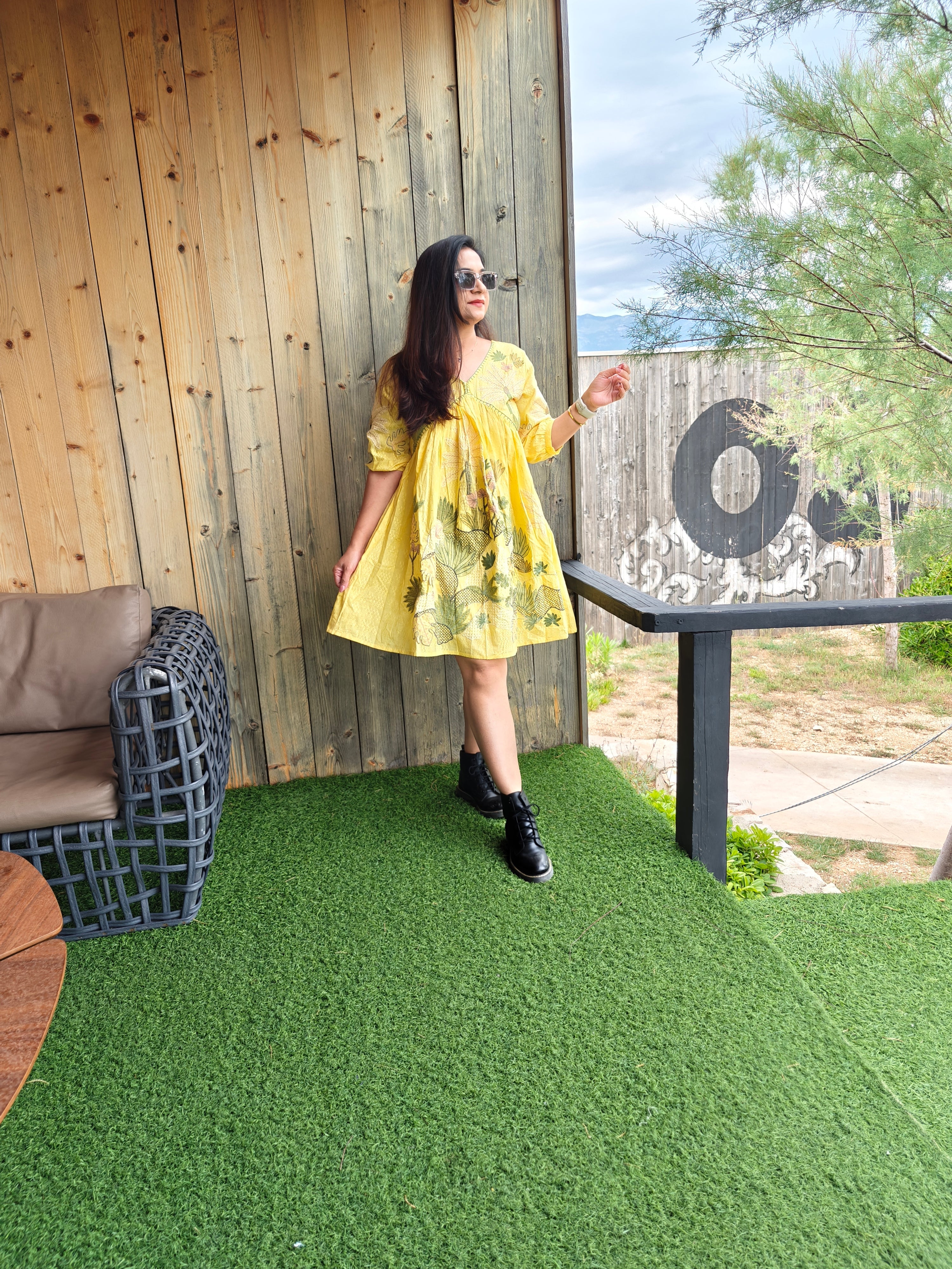 Marigold Cotton Embroidered Cotton Dress - The Jaipur Studio