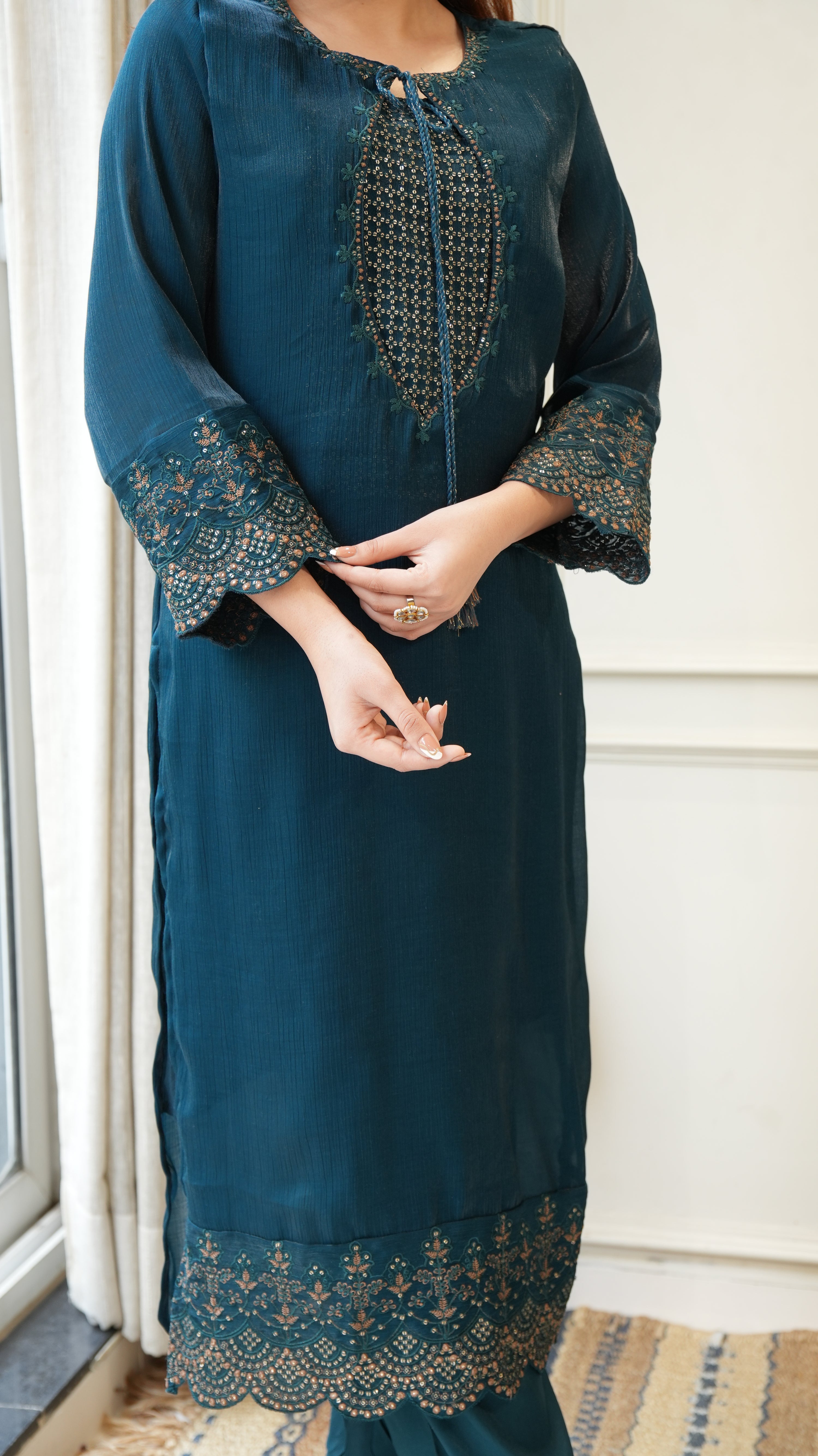 Ayesha Shimmer Tissue Embroidered Pant Set - The Jaipur Studio