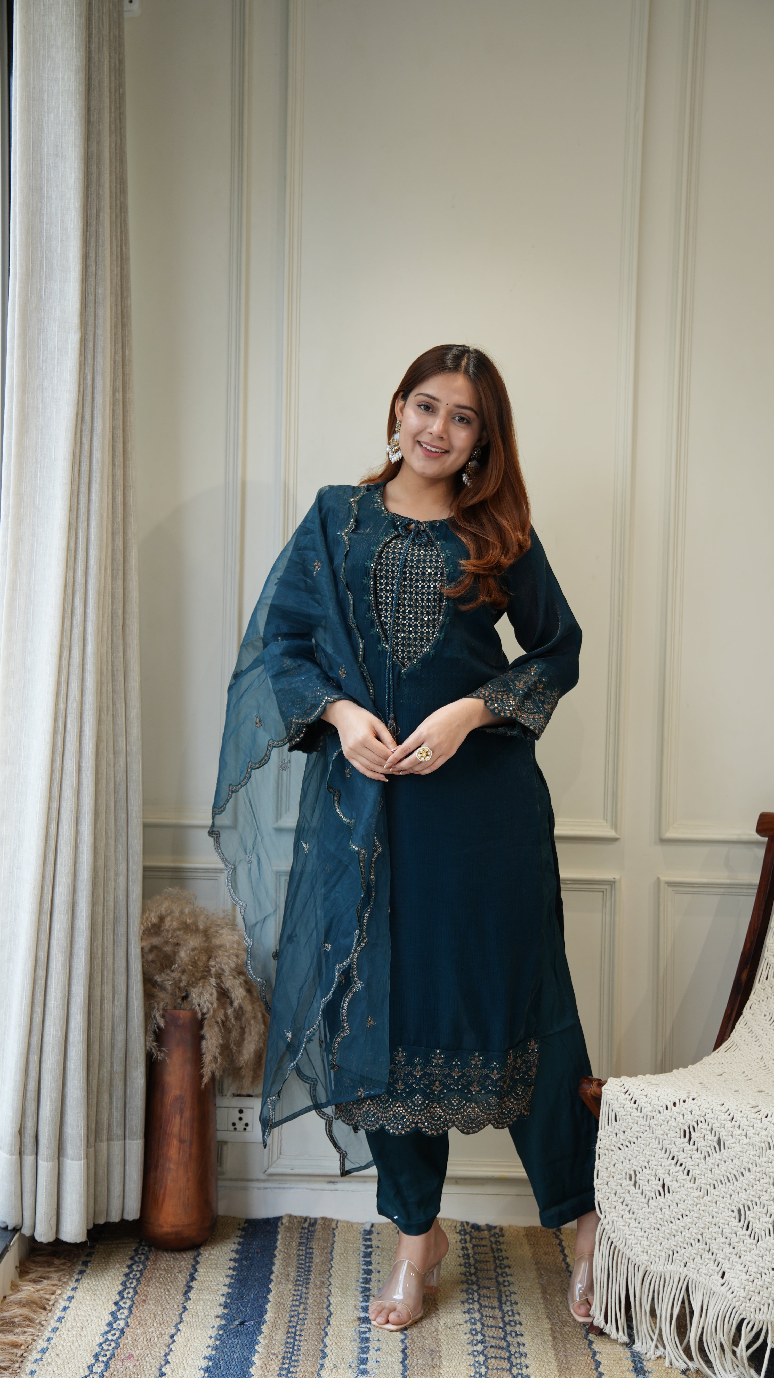 Ayesha Shimmer Tissue Embroidered Pant Set - The Jaipur Studio