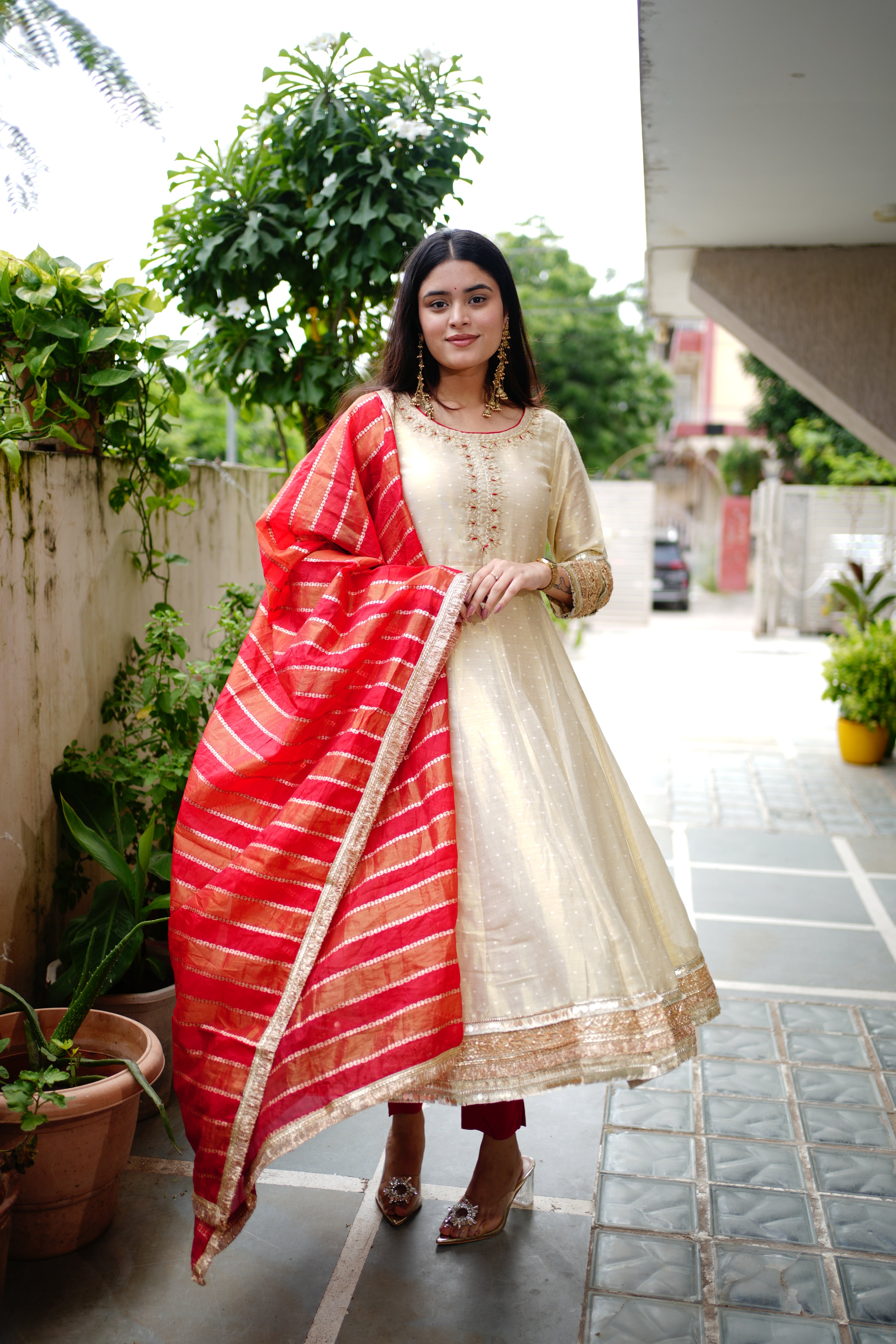 Lavina Flared Chanderi Embroidered Pant Set - The Jaipur Studio