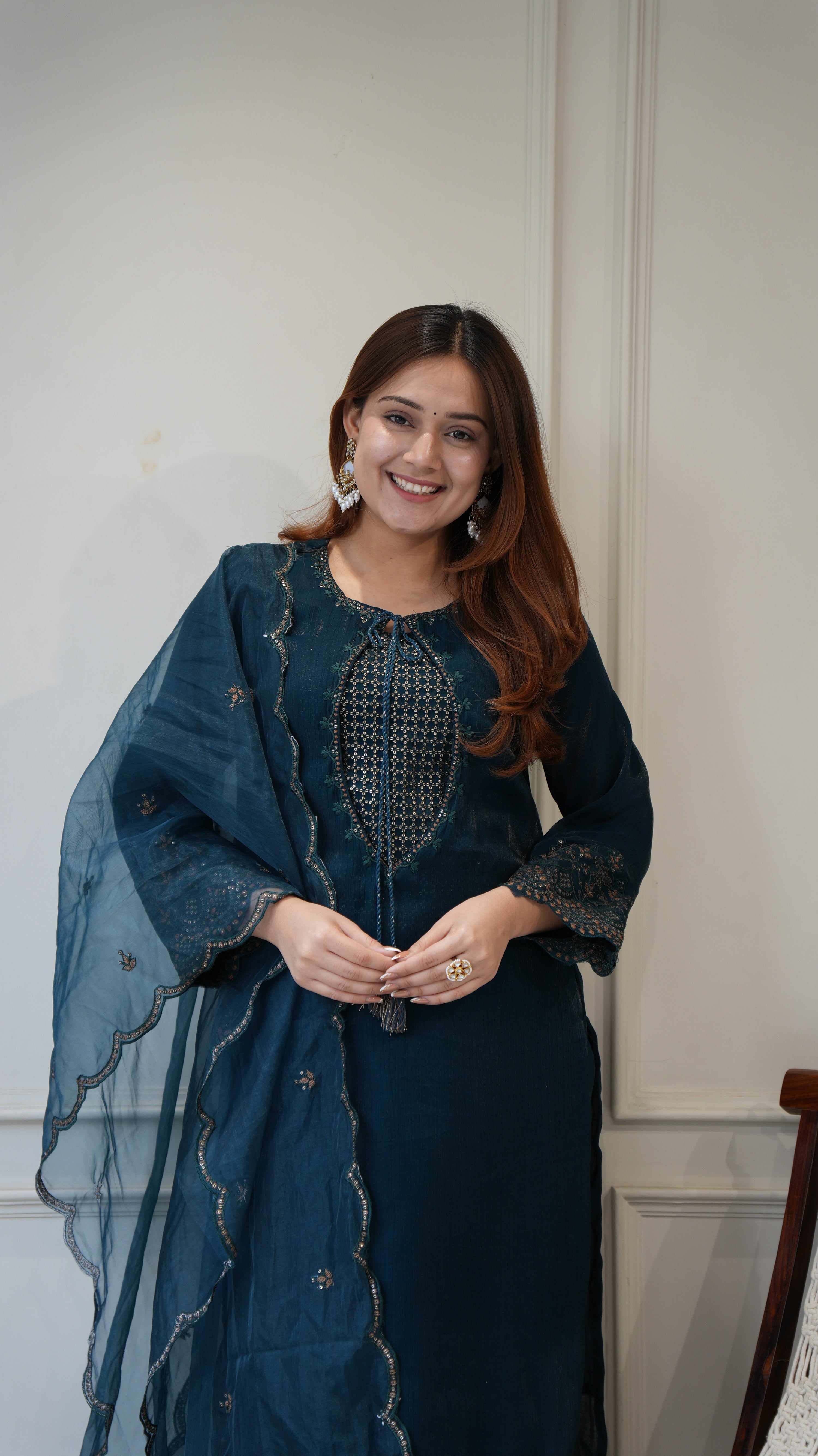Ayesha Shimmer Tissue Embroidered Pant Set - The Jaipur Studio