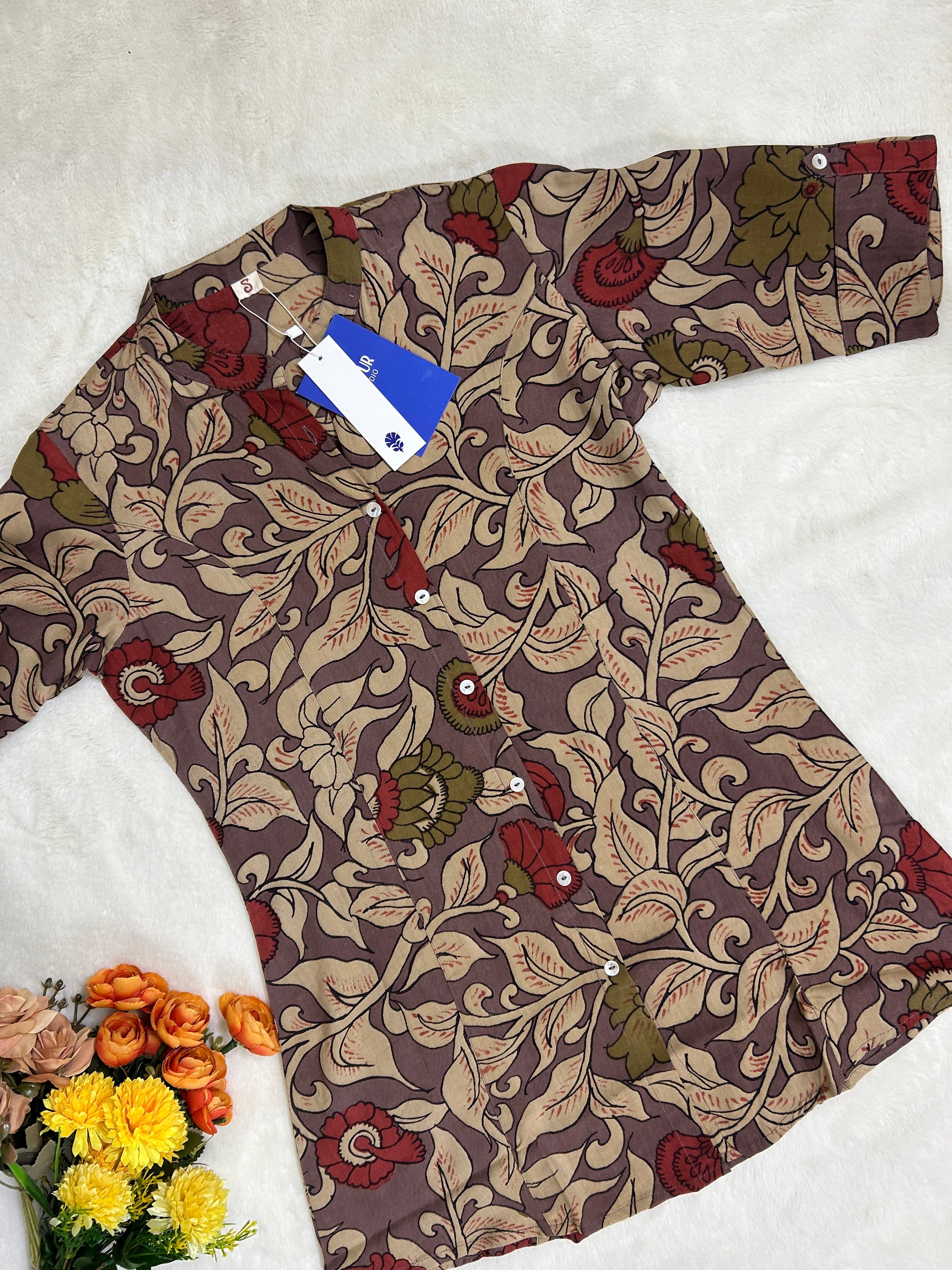 Brown Floral Breathable Rayon Casual Short Top - The Jaipur Studio
