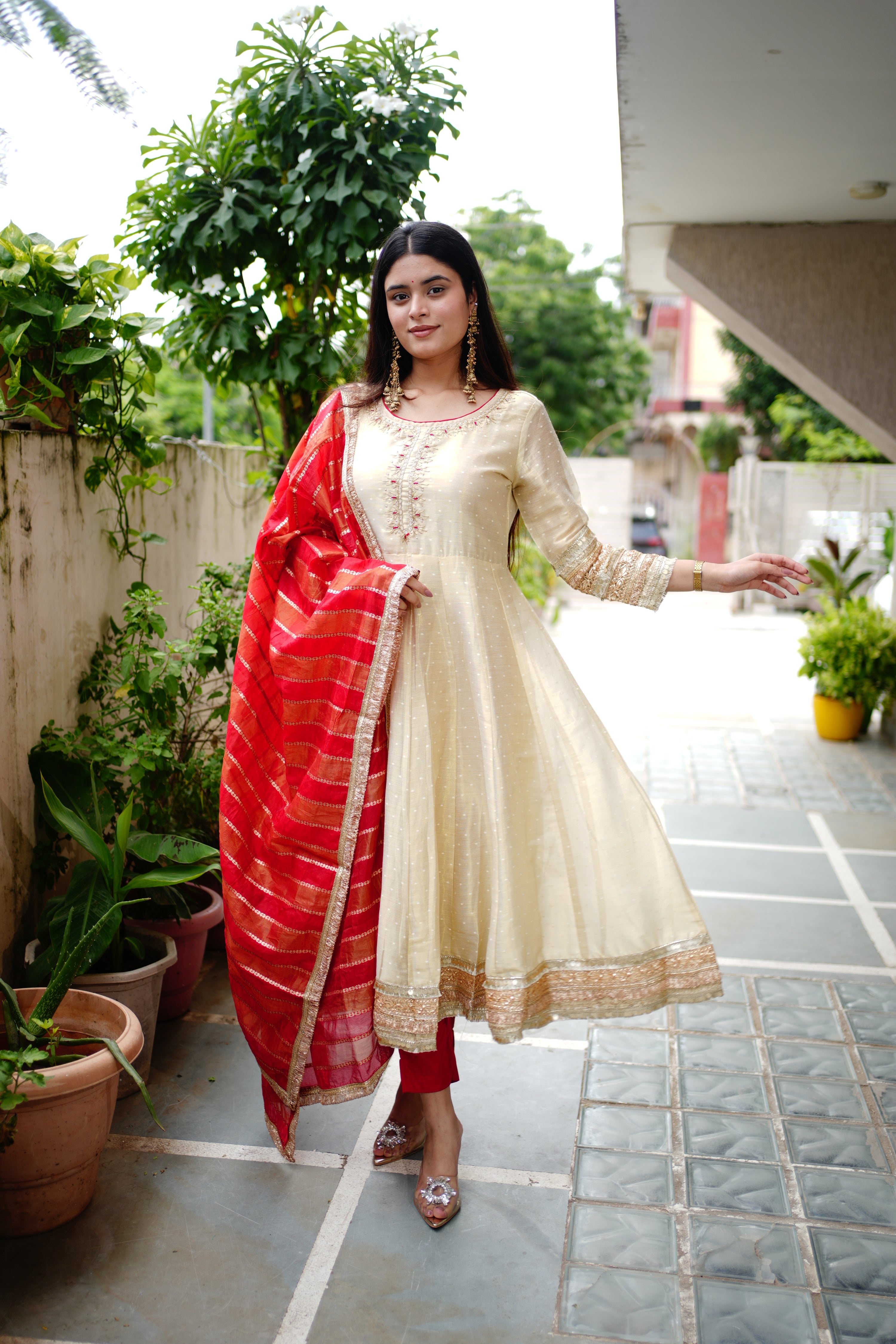 Lavina Flared Chanderi Embroidered Pant Set - The Jaipur Studio