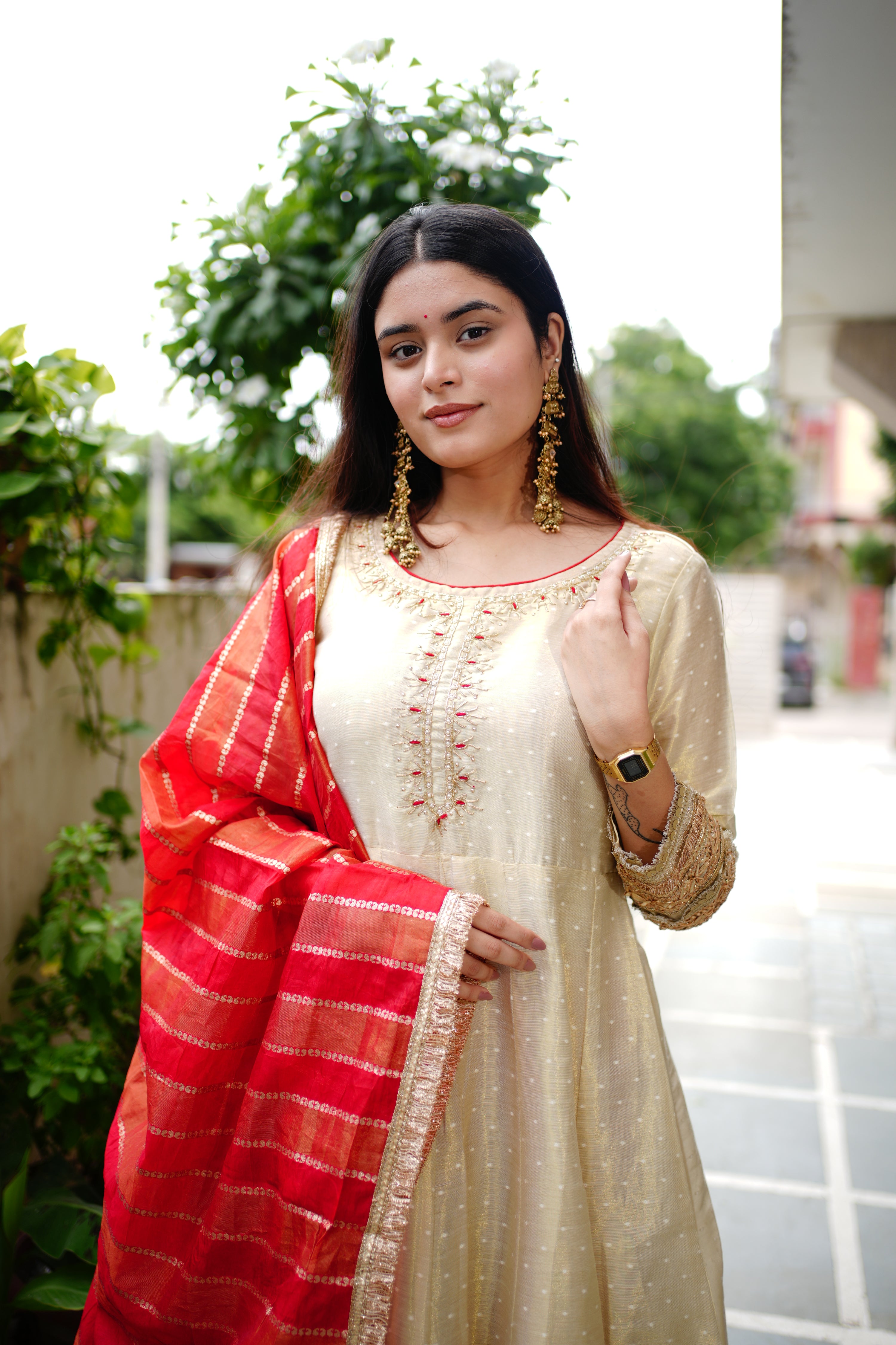 Lavina Flared Chanderi Embroidered Pant Set - The Jaipur Studio
