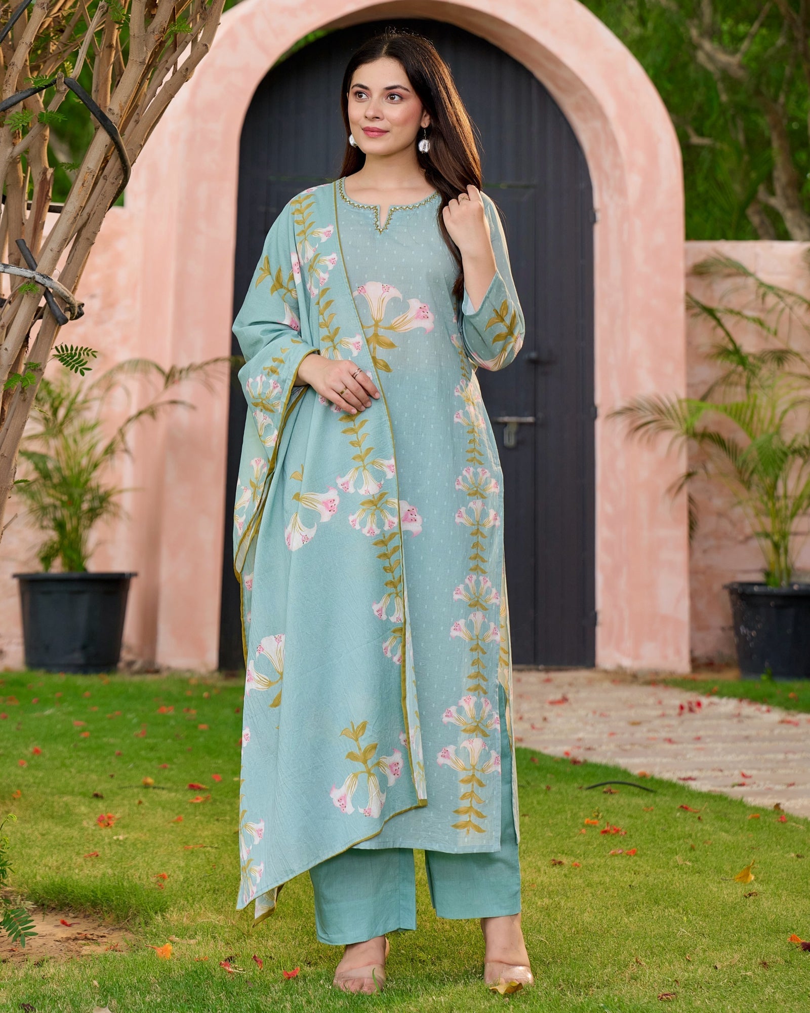 Reem Lily Cotton HandEmbroidered Pant Set - The Jaipur Studio