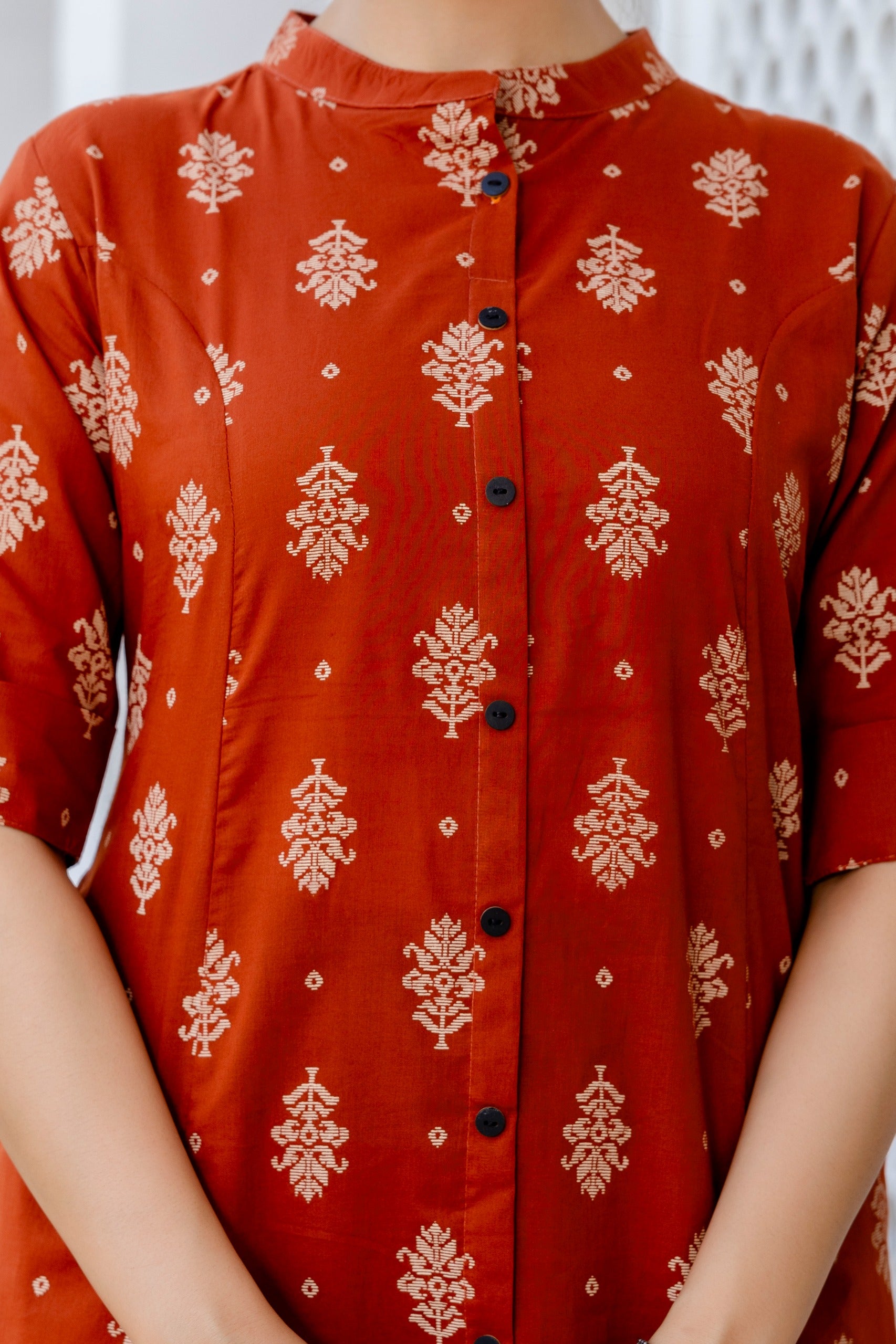 Rust Jamdani Cotton A-line Coord Set - The Jaipur Studio