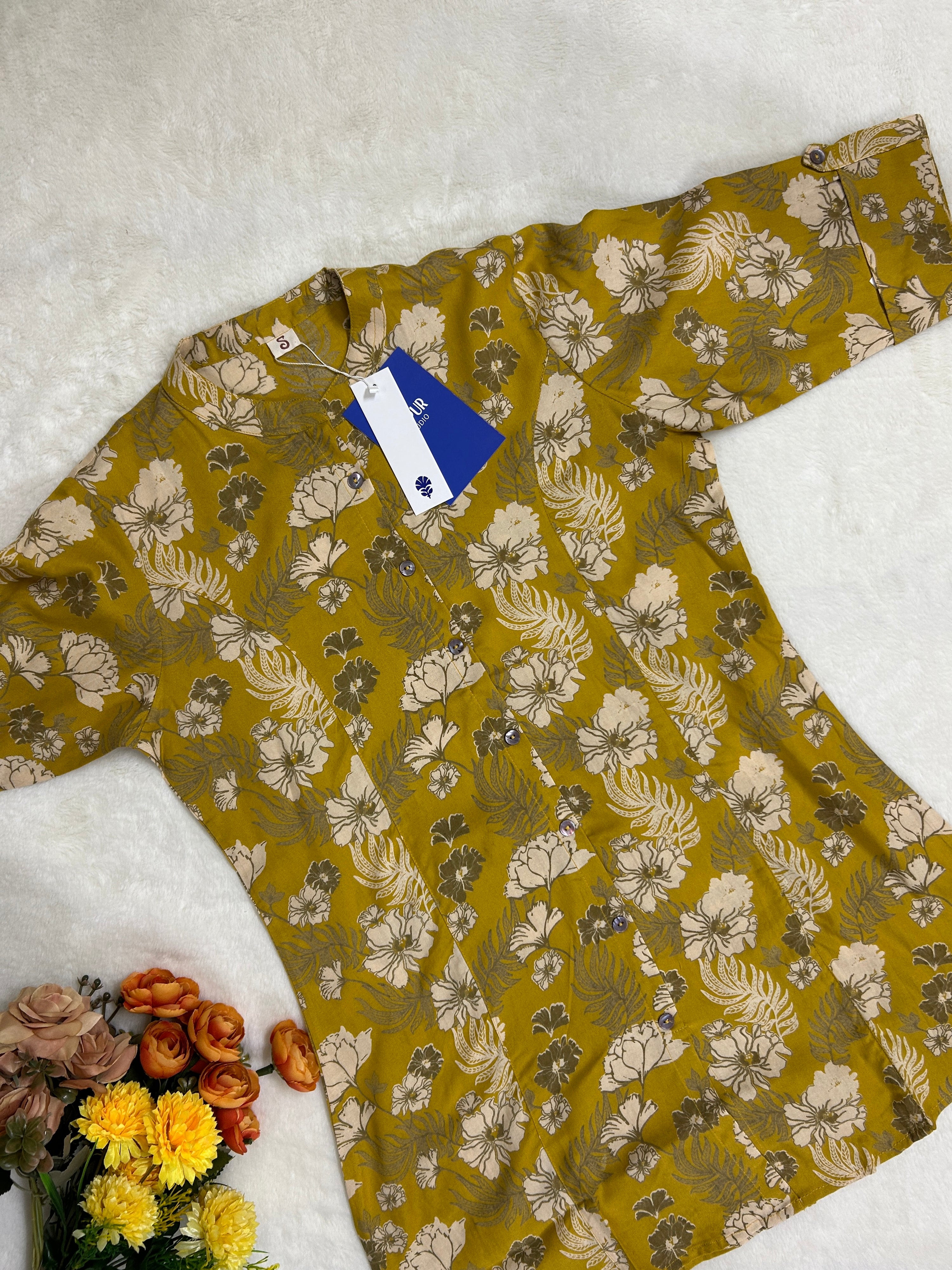 Mustard Breathable Rayon Casual Short Top - The Jaipur Studio