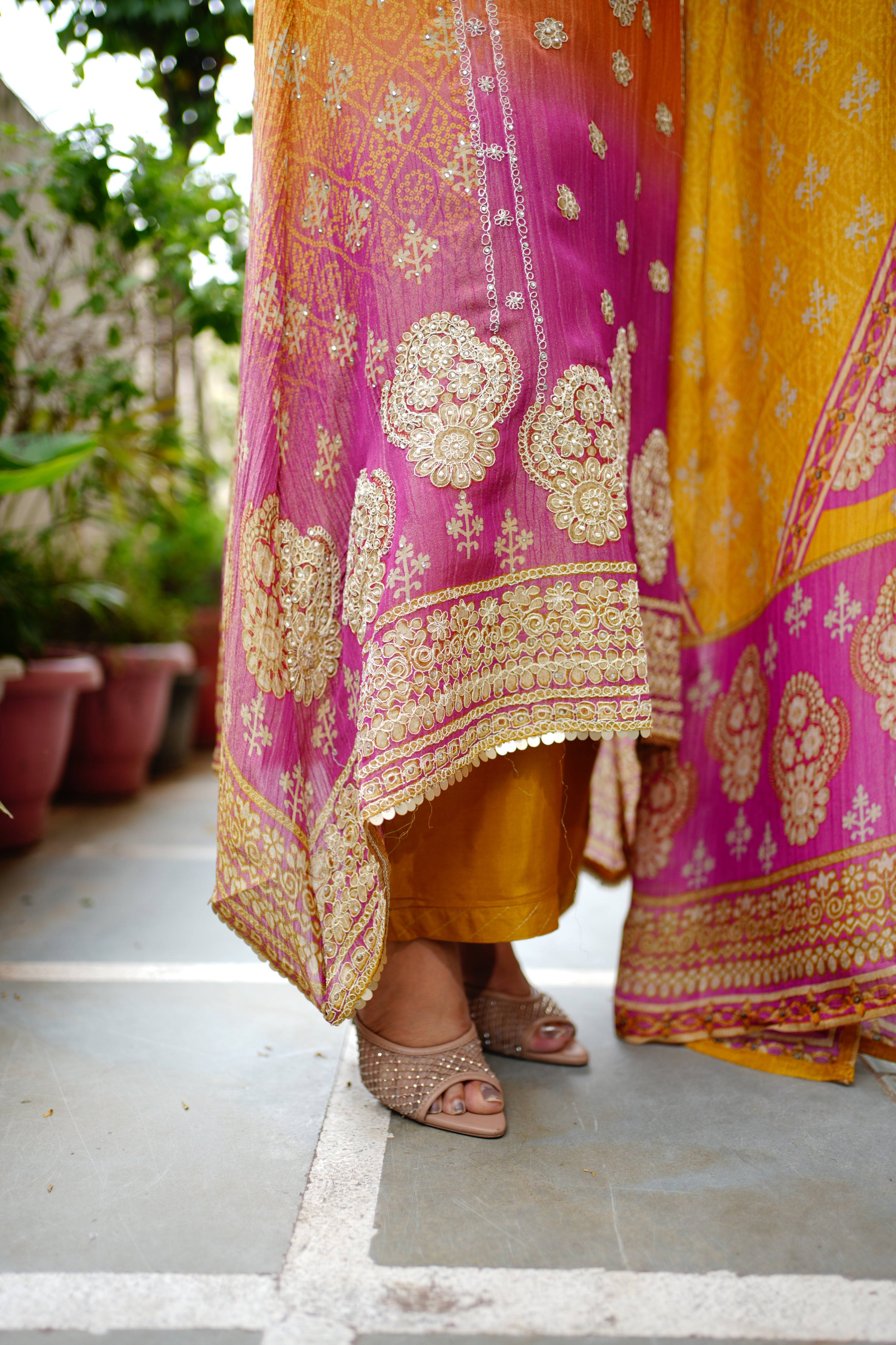 Zehra Asymmetric Shimmer Tissue  Embroidered Pant Set - The Jaipur Studio