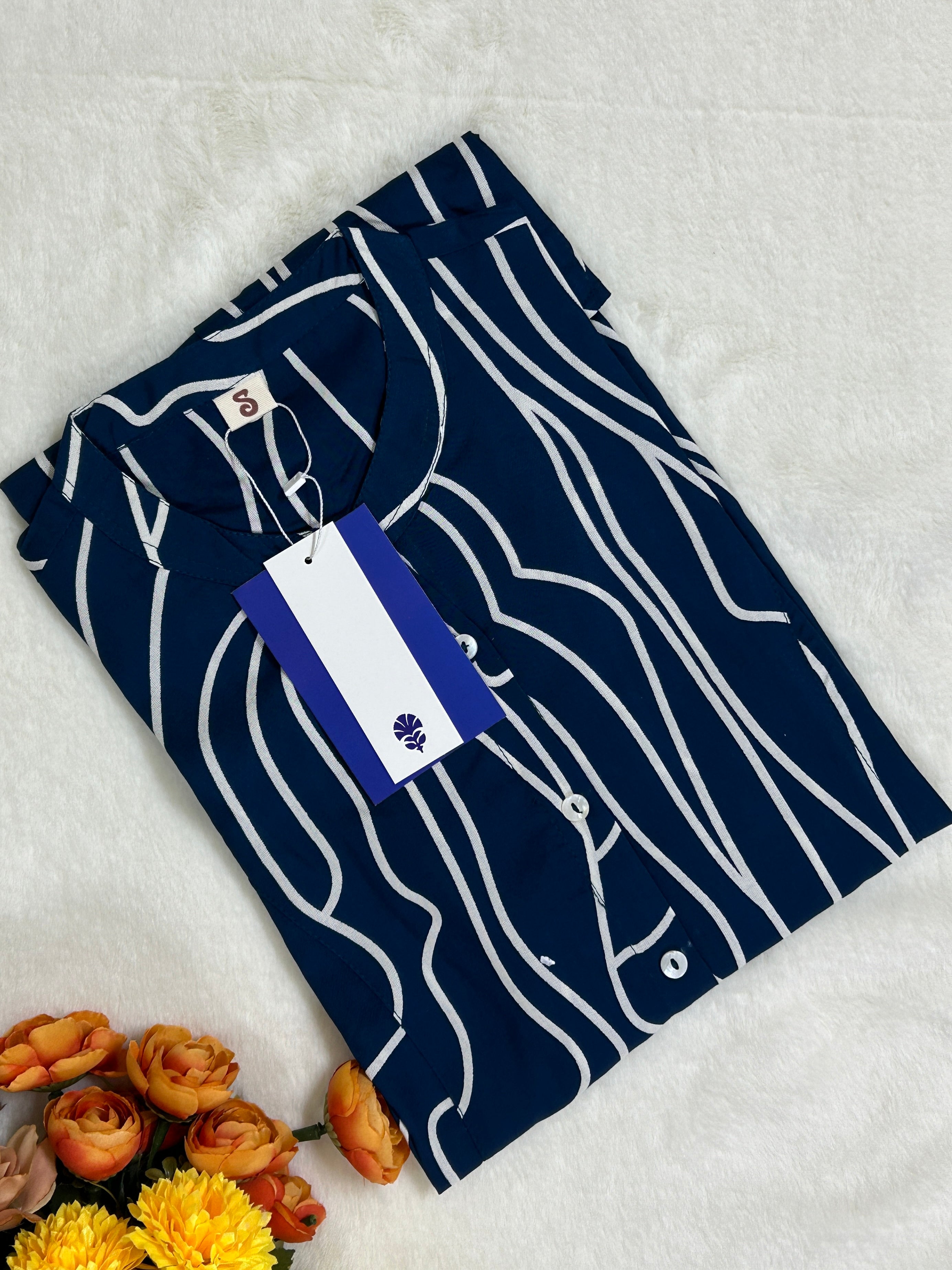 Navy Blue Breathable Rayon Casual Short Top - The Jaipur Studio