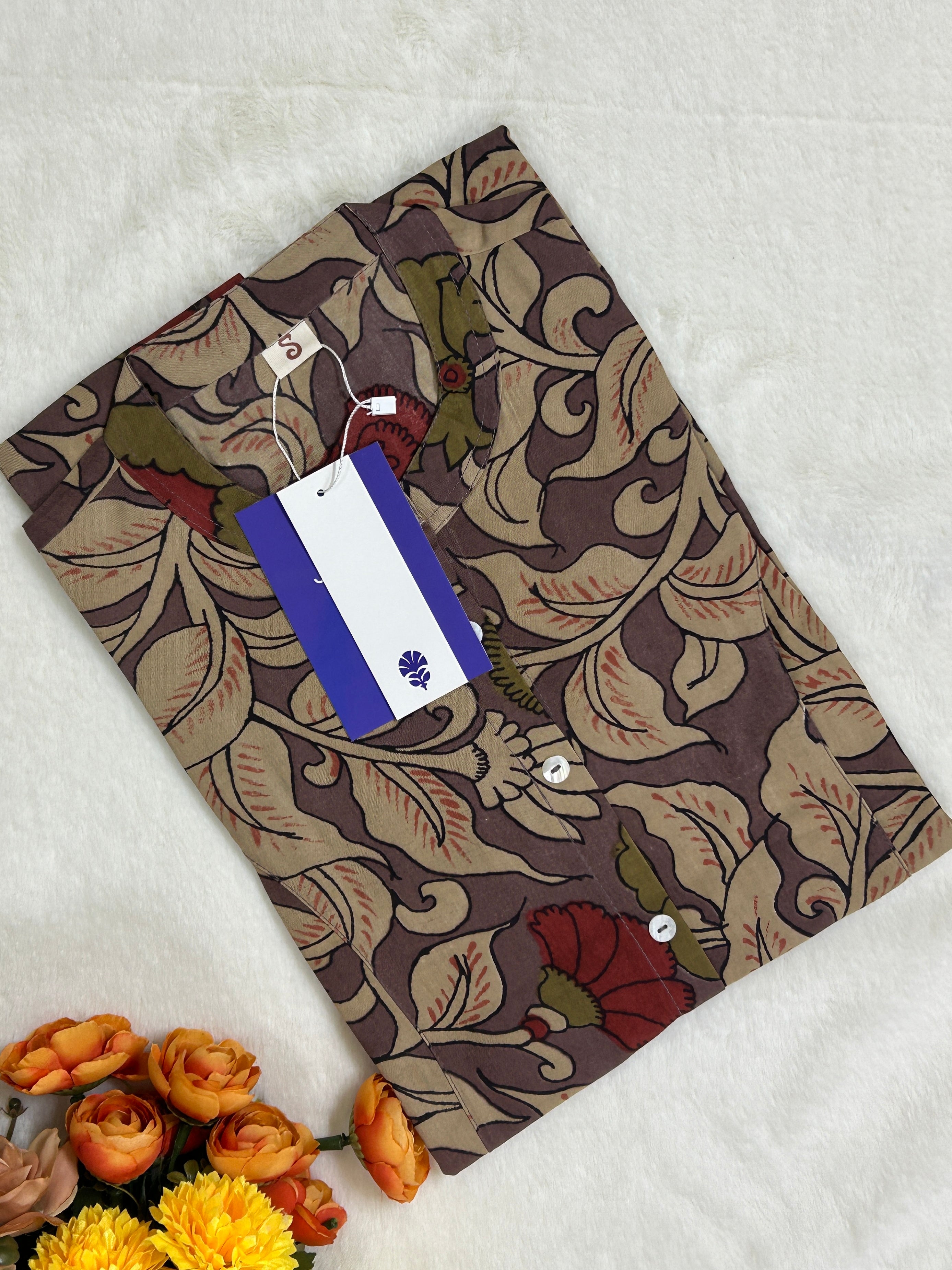 Brown Floral Breathable Rayon Casual Short Top - The Jaipur Studio