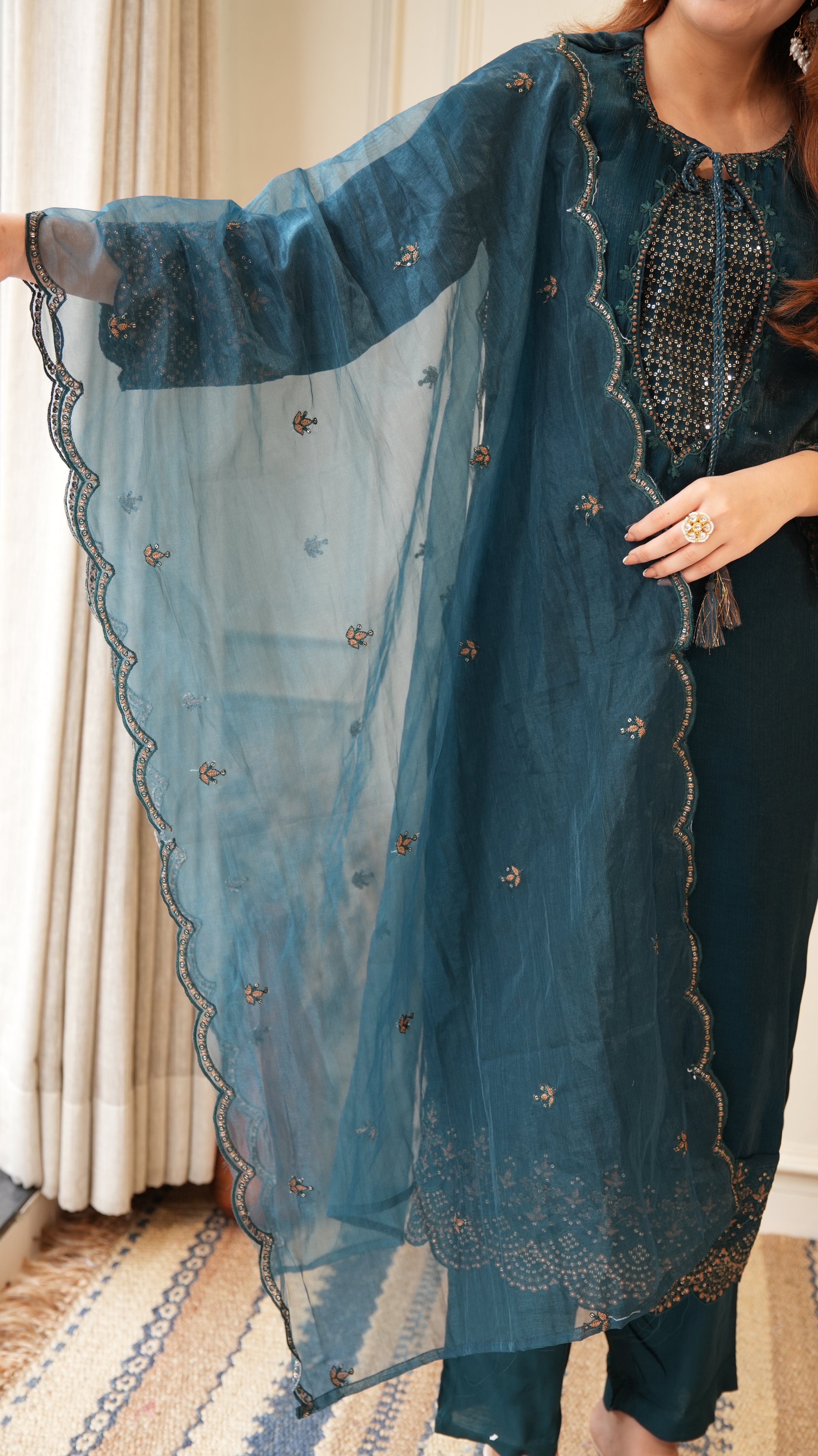 Ayesha Shimmer Tissue Embroidered Pant Set - The Jaipur Studio
