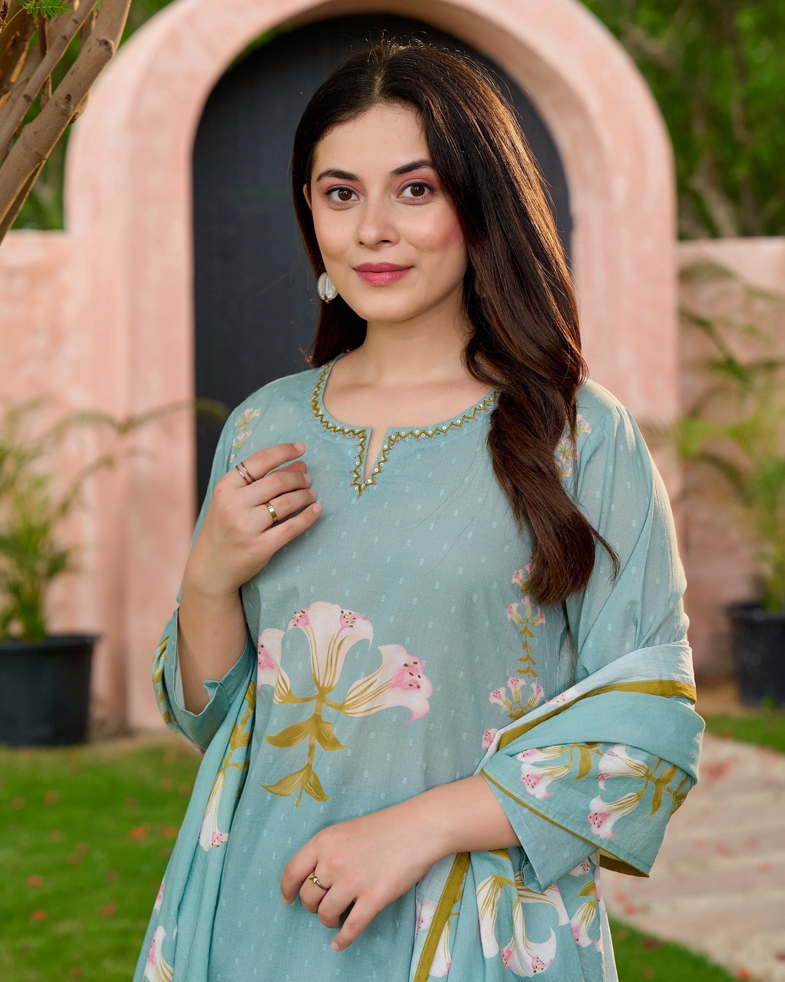 Reem Lily Cotton HandEmbroidered Pant Set - The Jaipur Studio