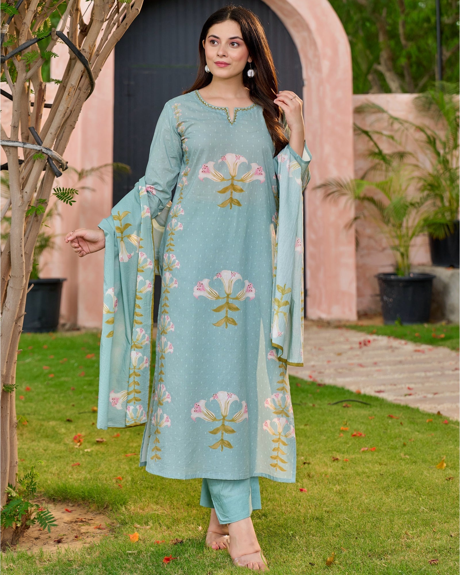 Reem Lily Cotton HandEmbroidered Pant Set - The Jaipur Studio
