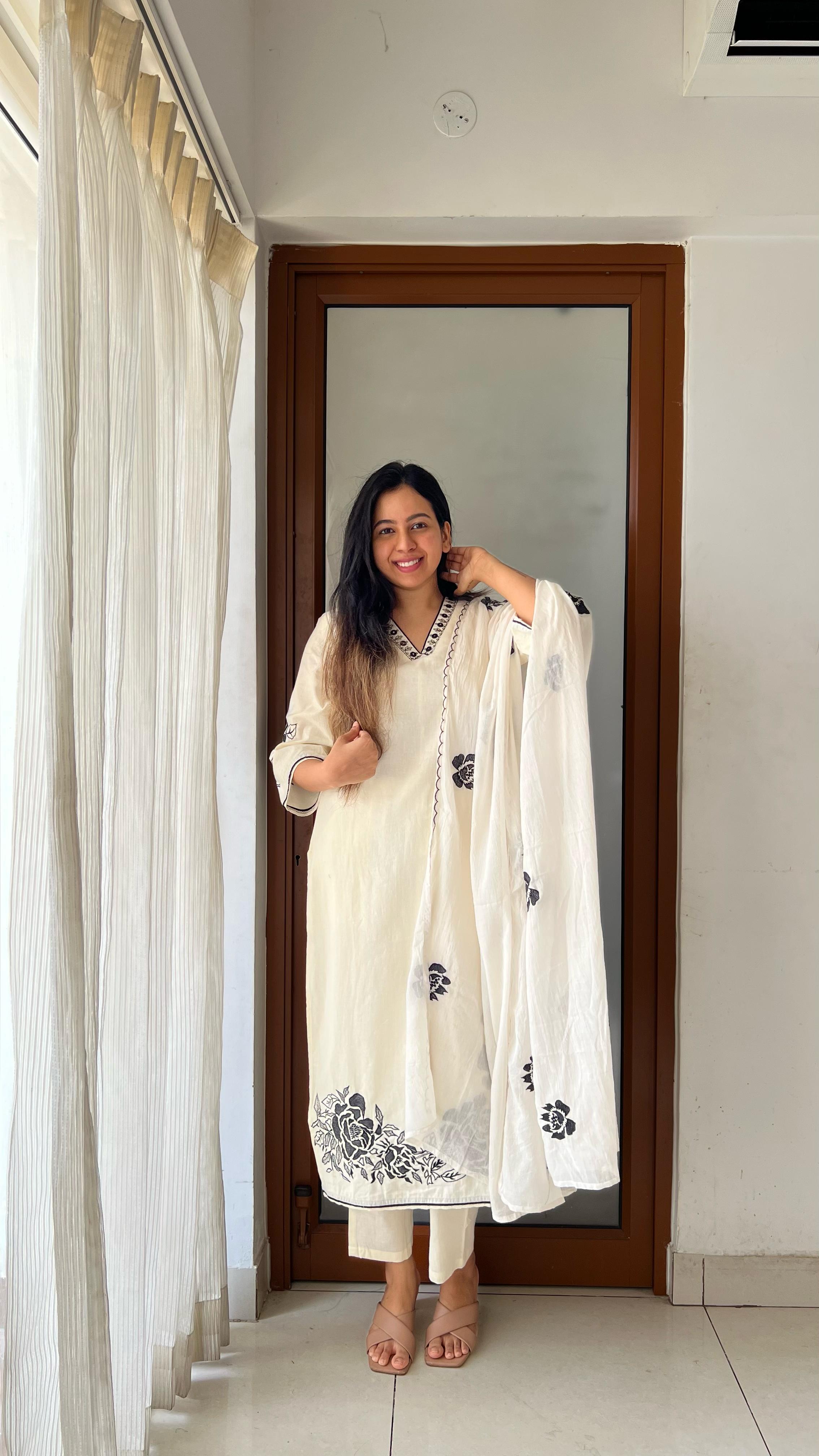 Mul Cotton Embroidered Pakistani Pant Set - The Jaipur Studio