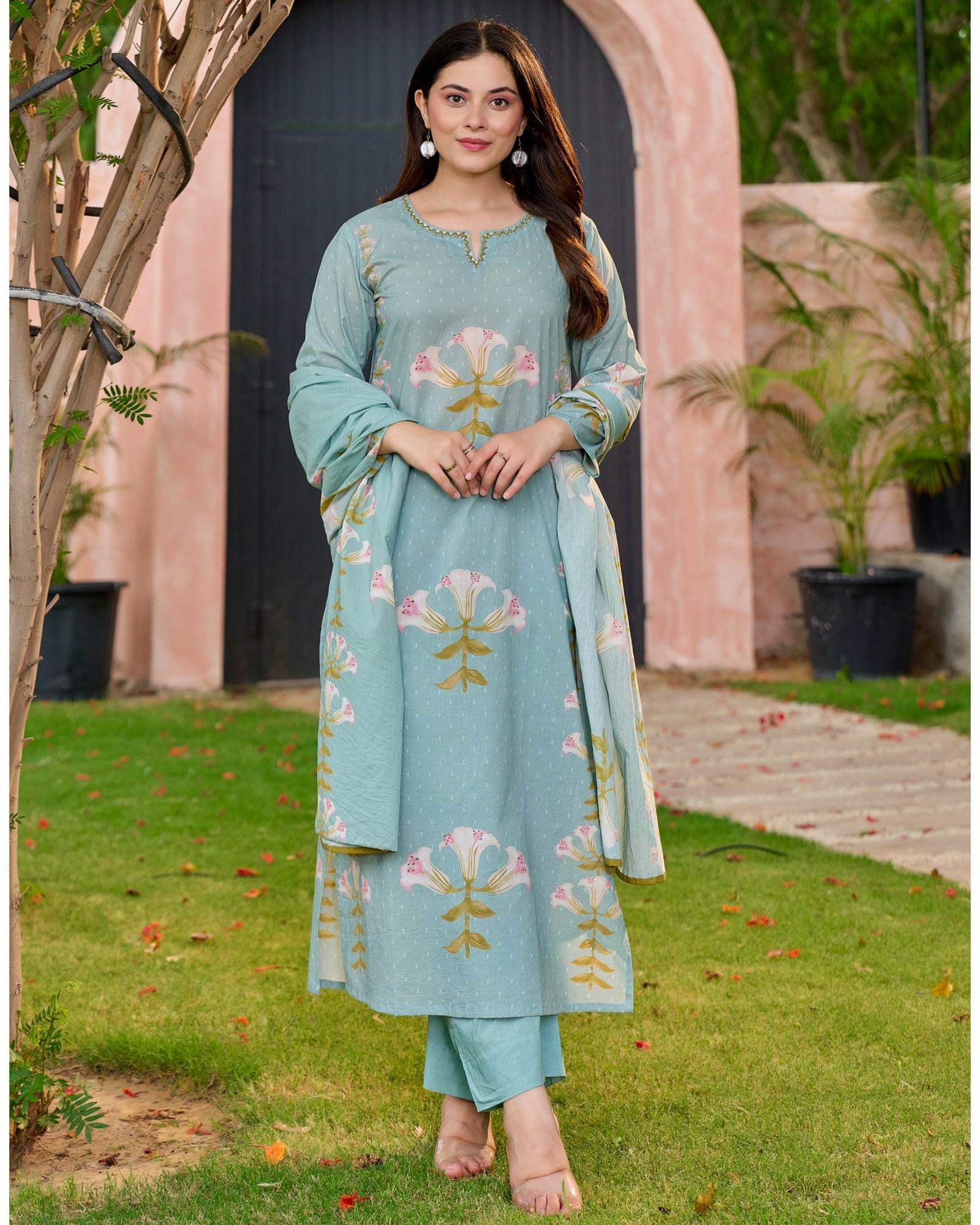 Reem Lily Cotton HandEmbroidered Pant Set - The Jaipur Studio